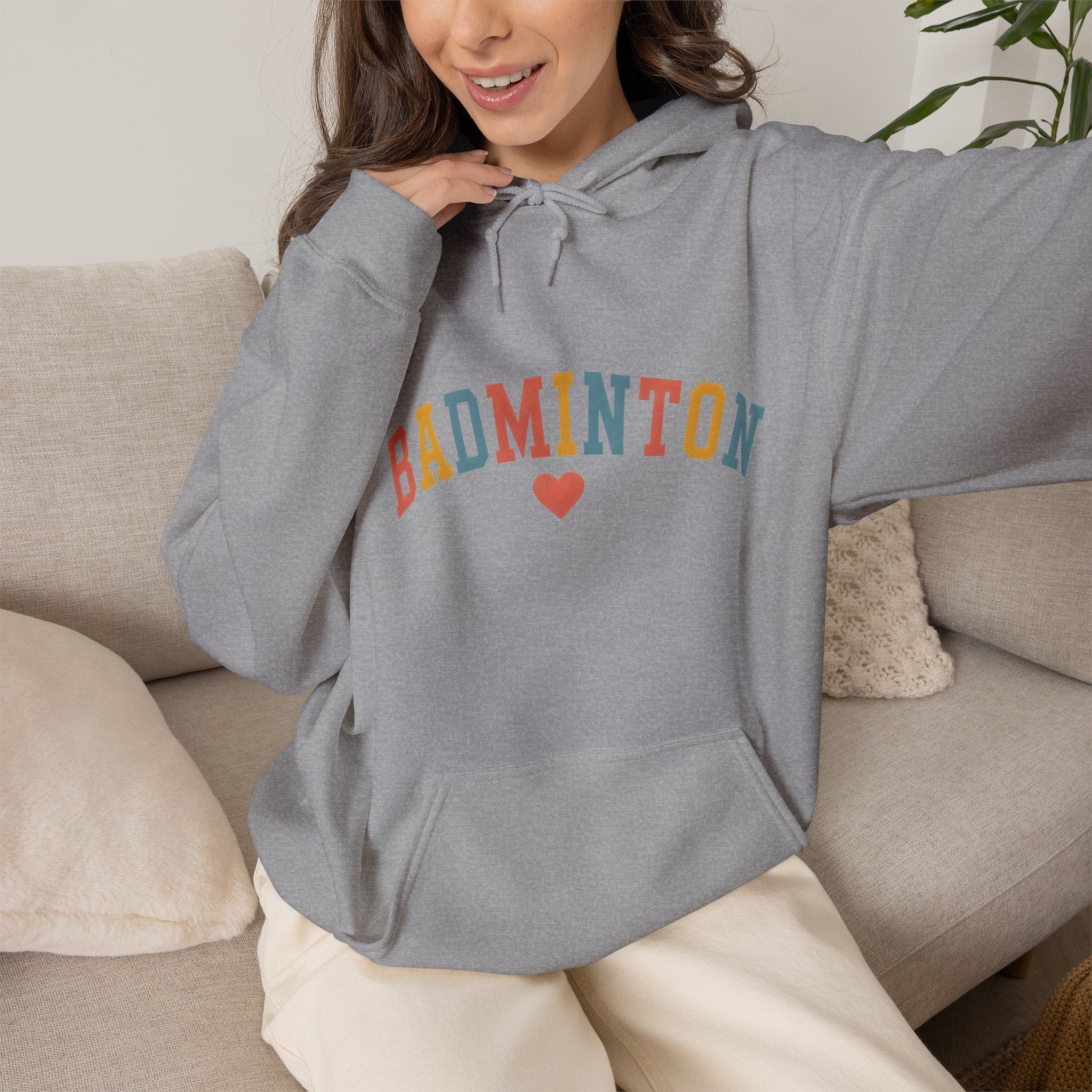 Badminton Heart Hoodie - Colorful Retro Sports Pullover