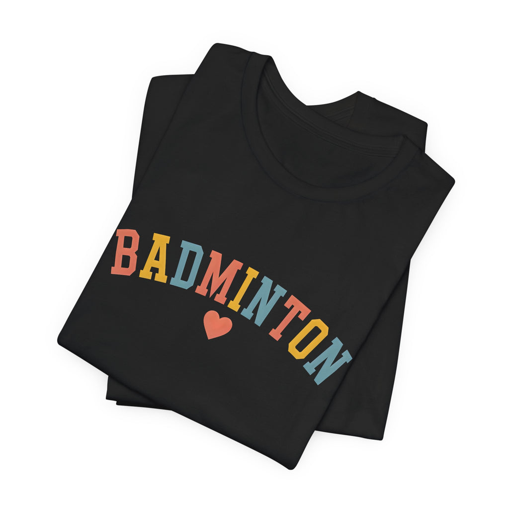 Badminton Heart T-Shirt — Retro Colorblock Racquet Tee
