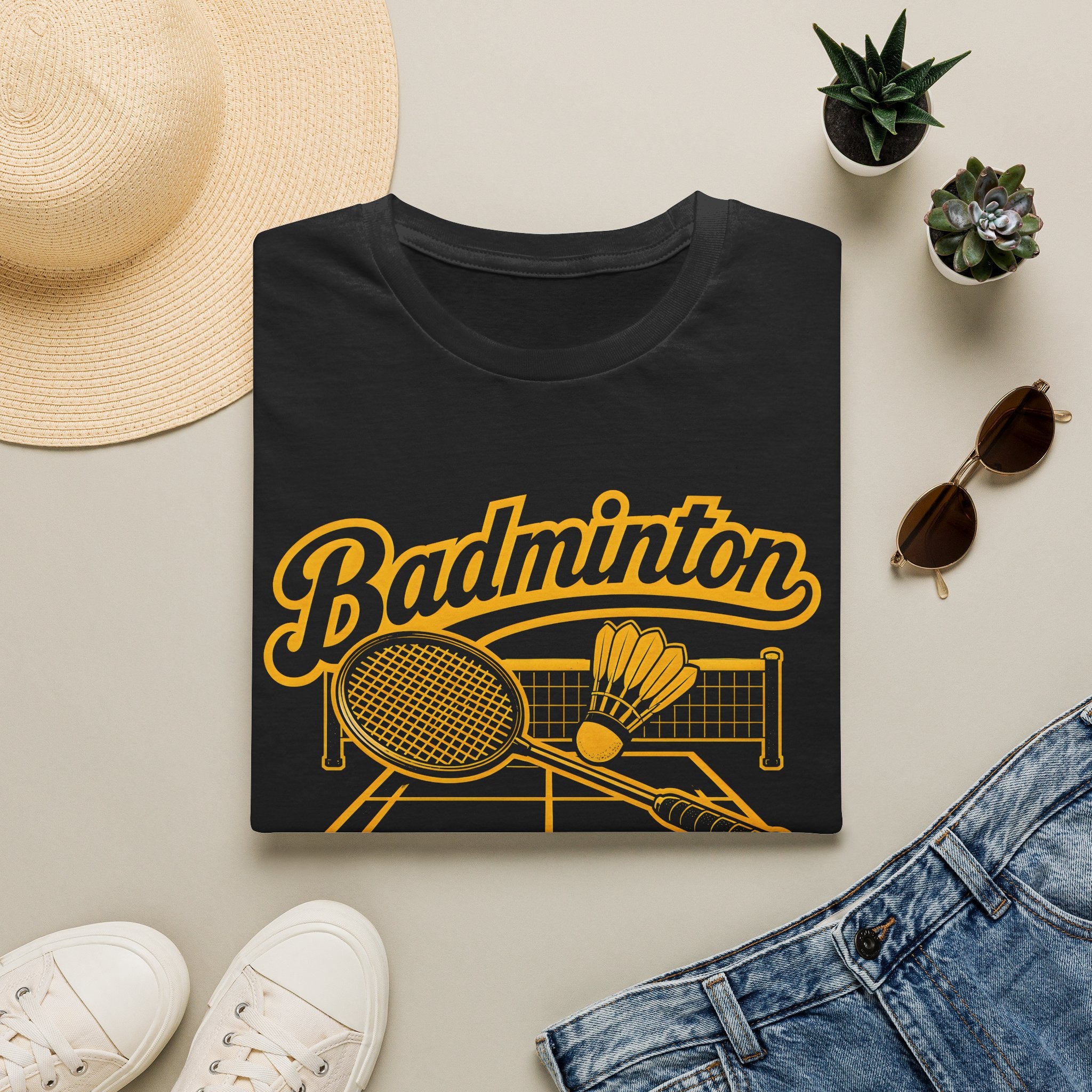Badminton Retro Graphic T-Shirt — Vintage Racket & Shuttle Tee
