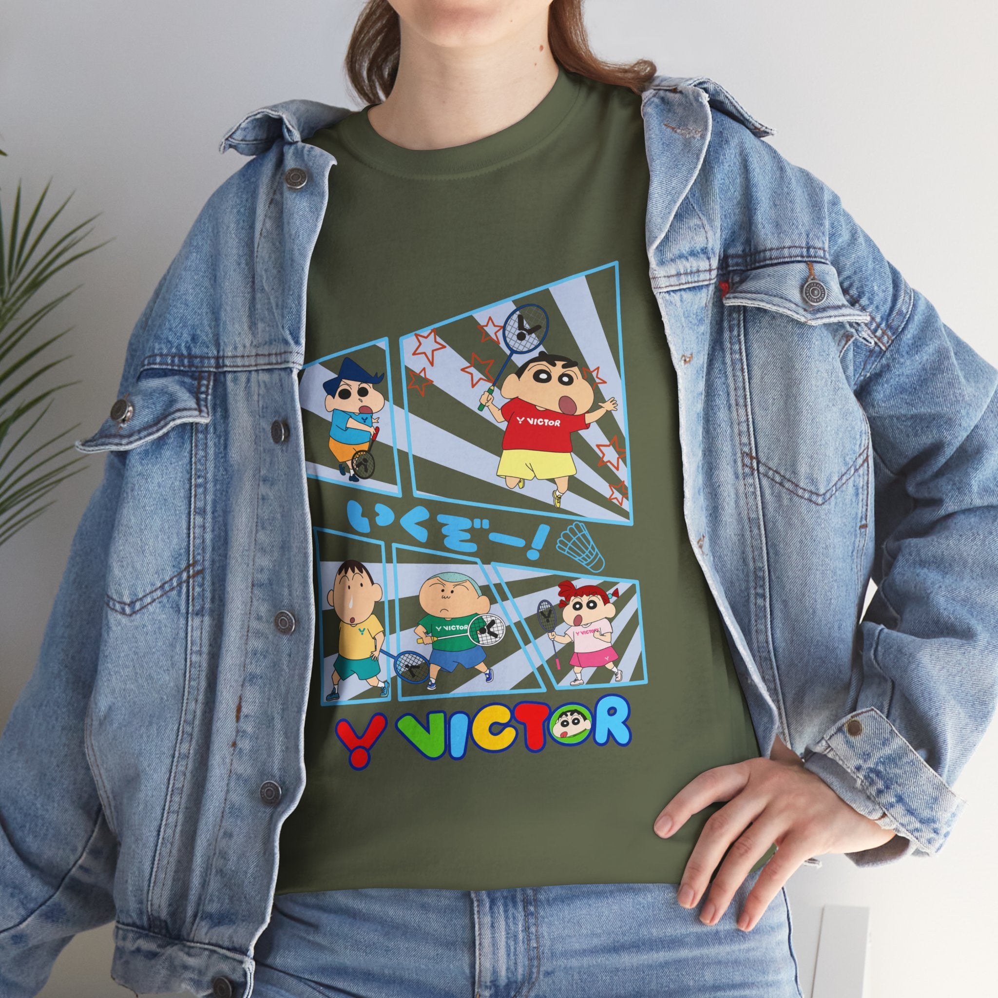 Crayon Shin-chan Cartoon Panel T-Shirt – Colorful Graphic Badminton Tee