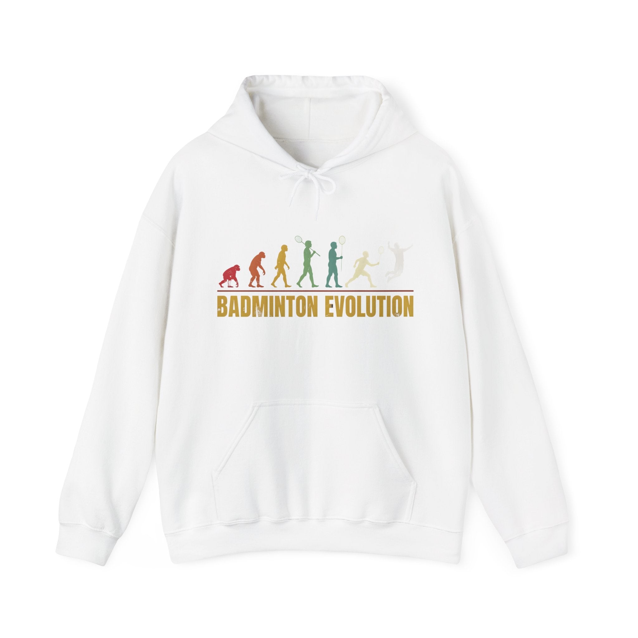 Badminton Evolution Hoodie — Retro Player Silhouette Badminton Sweatshirt