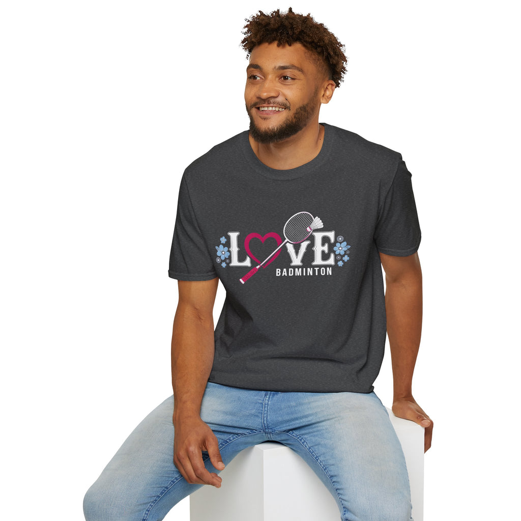 Love Badminton T-Shirt — Heart & Racket Floral Design