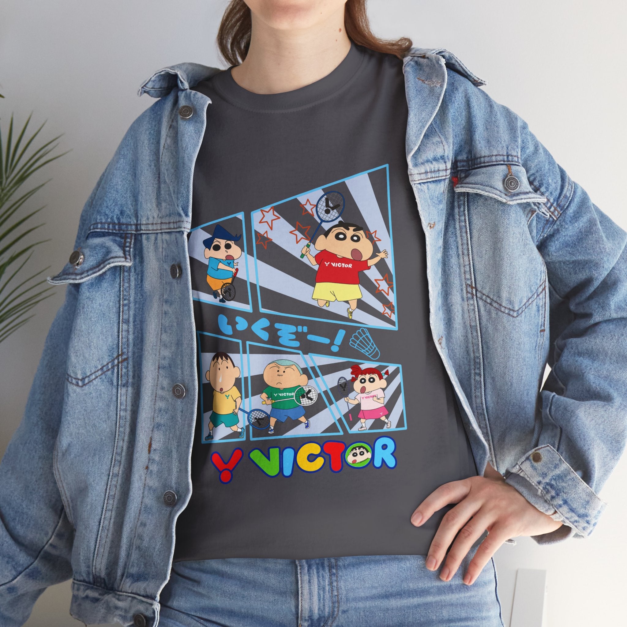 Crayon Shin-chan Cartoon Panel T-Shirt – Colorful Graphic Badminton Tee