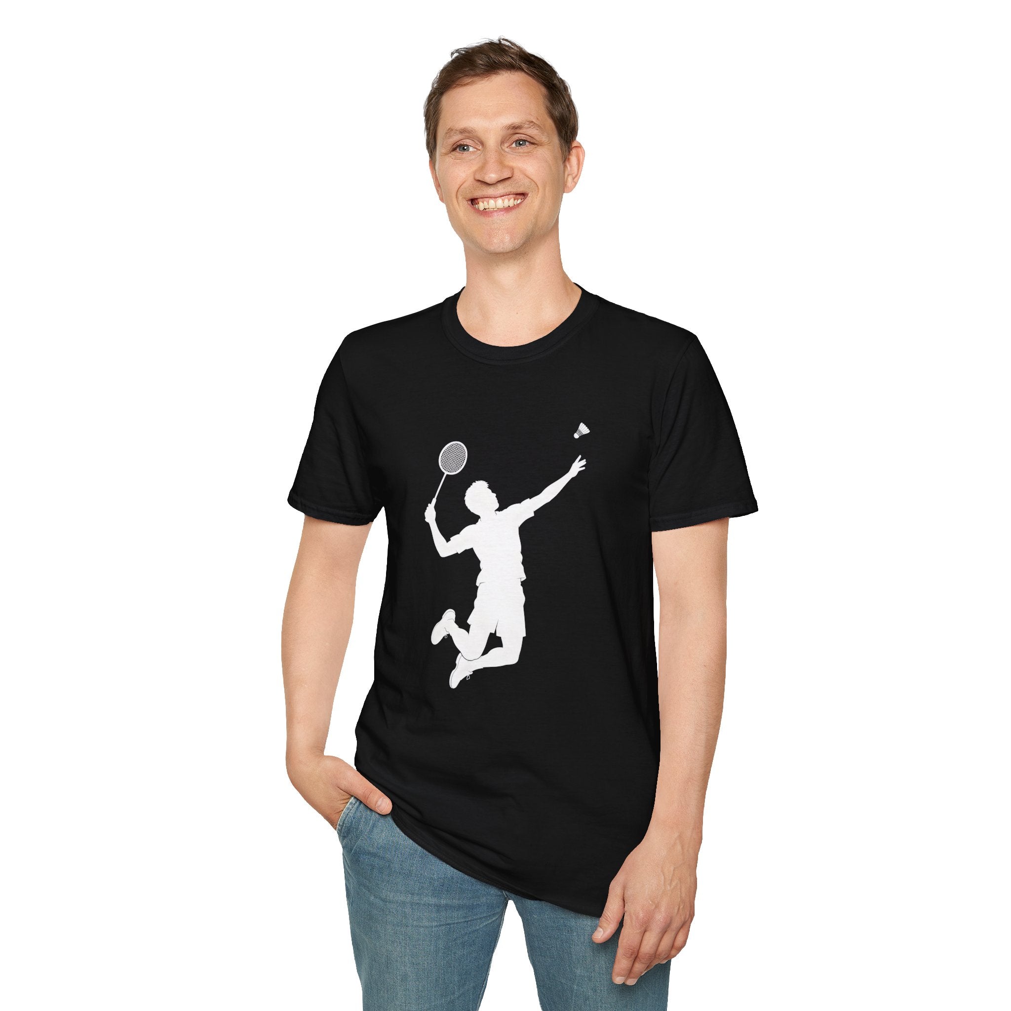 Badminton Player Silhouette T-Shirt – Shuttlecock Smash Tee for Players & Fans