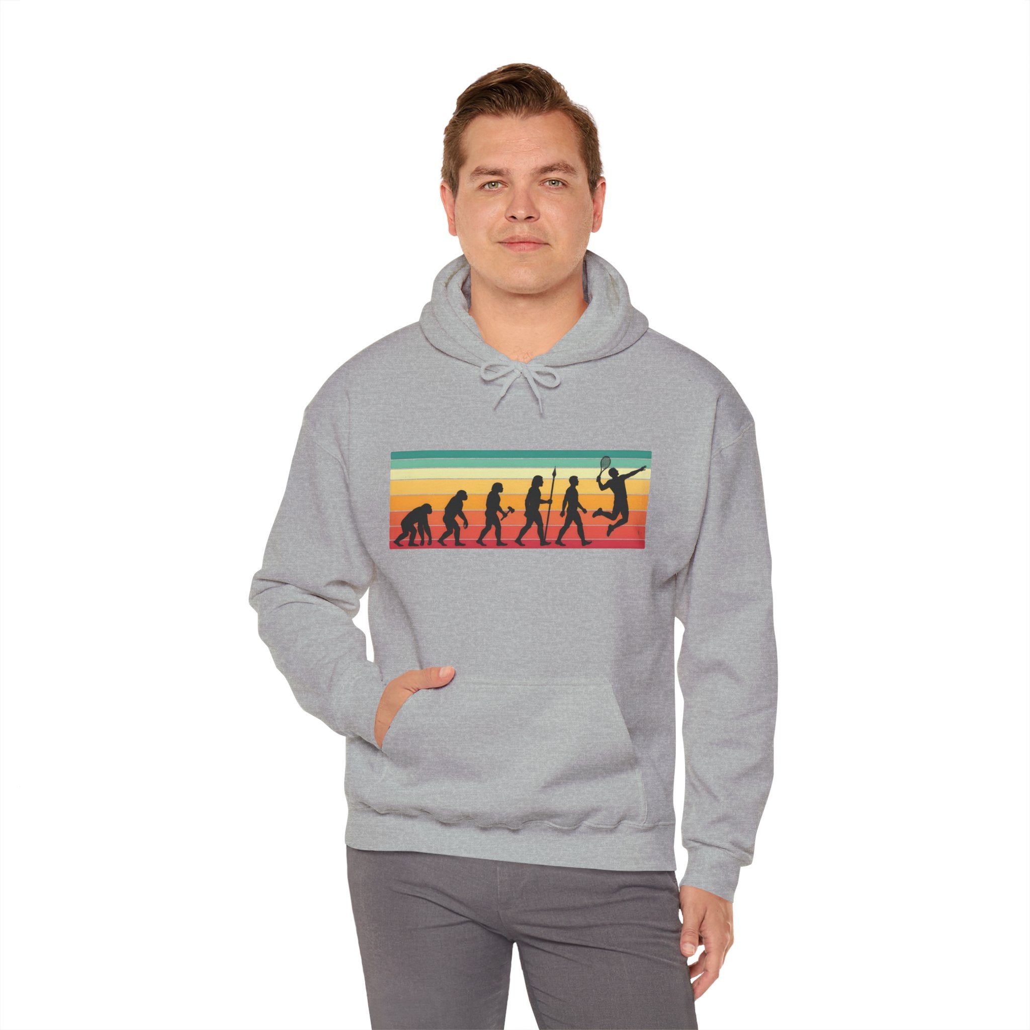 Basketball Evolution Hoodie — Retro Sunset Silhouette Graphic