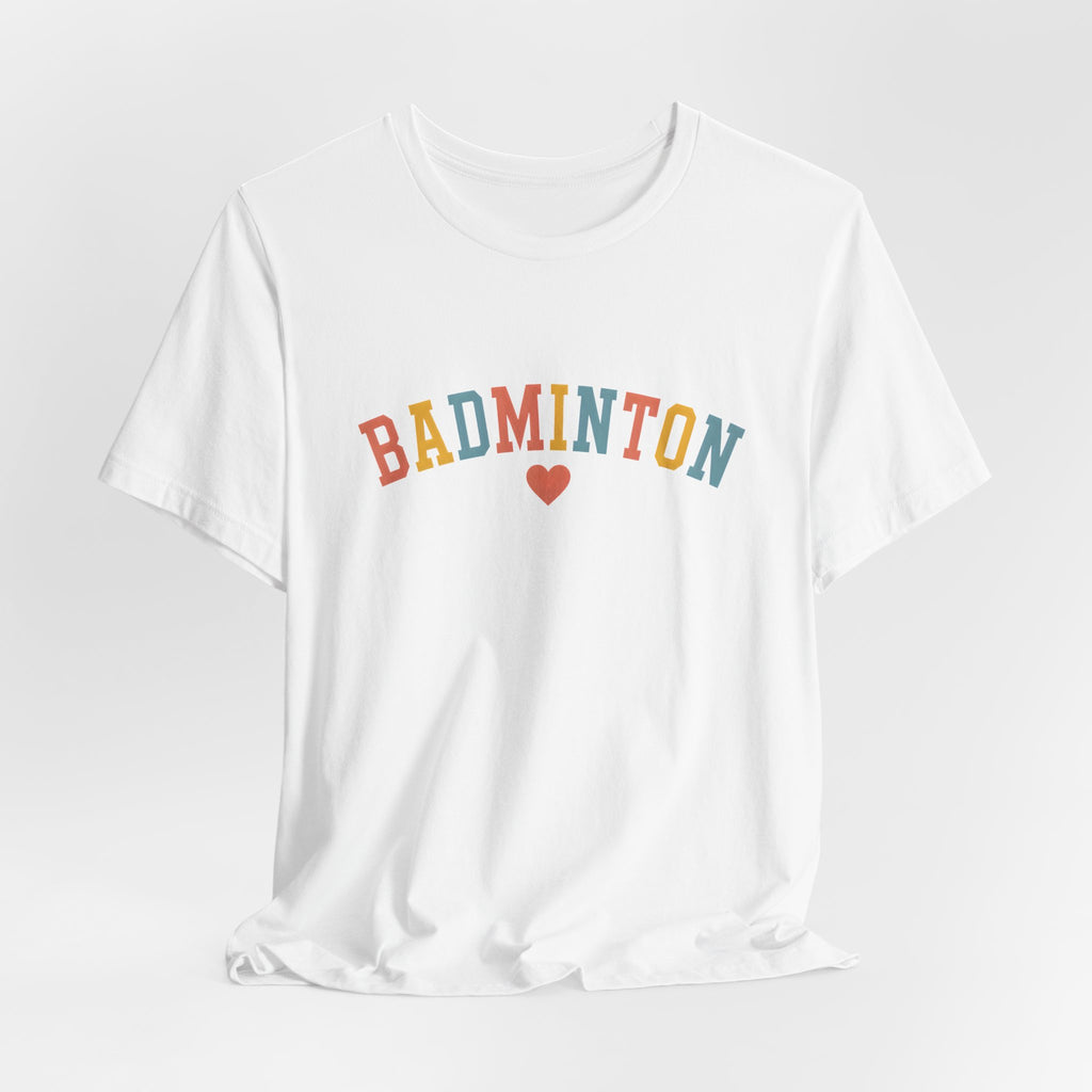 Badminton Heart T-Shirt — Retro Colorblock Racquet Tee