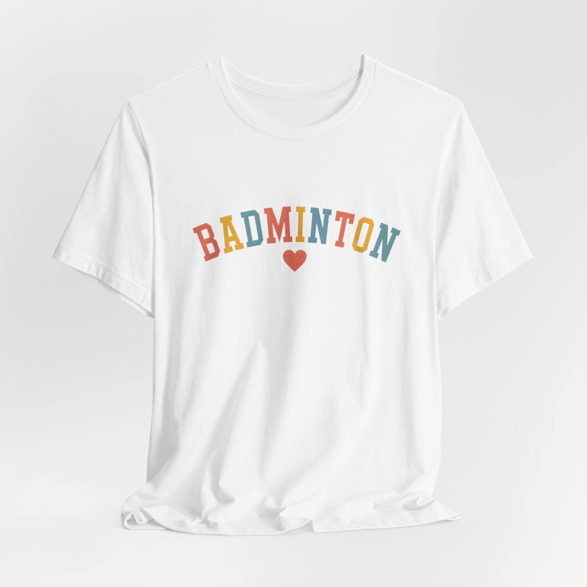 Badminton Heart T-Shirt — Retro Colorblock Racquet Tee
