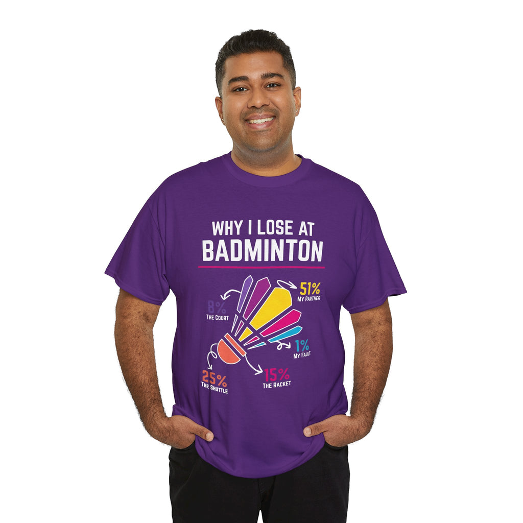 Badminton Graphic Tee — "Why I Lose at Badminton" Funny Shuttlecock Stats T-Shirt