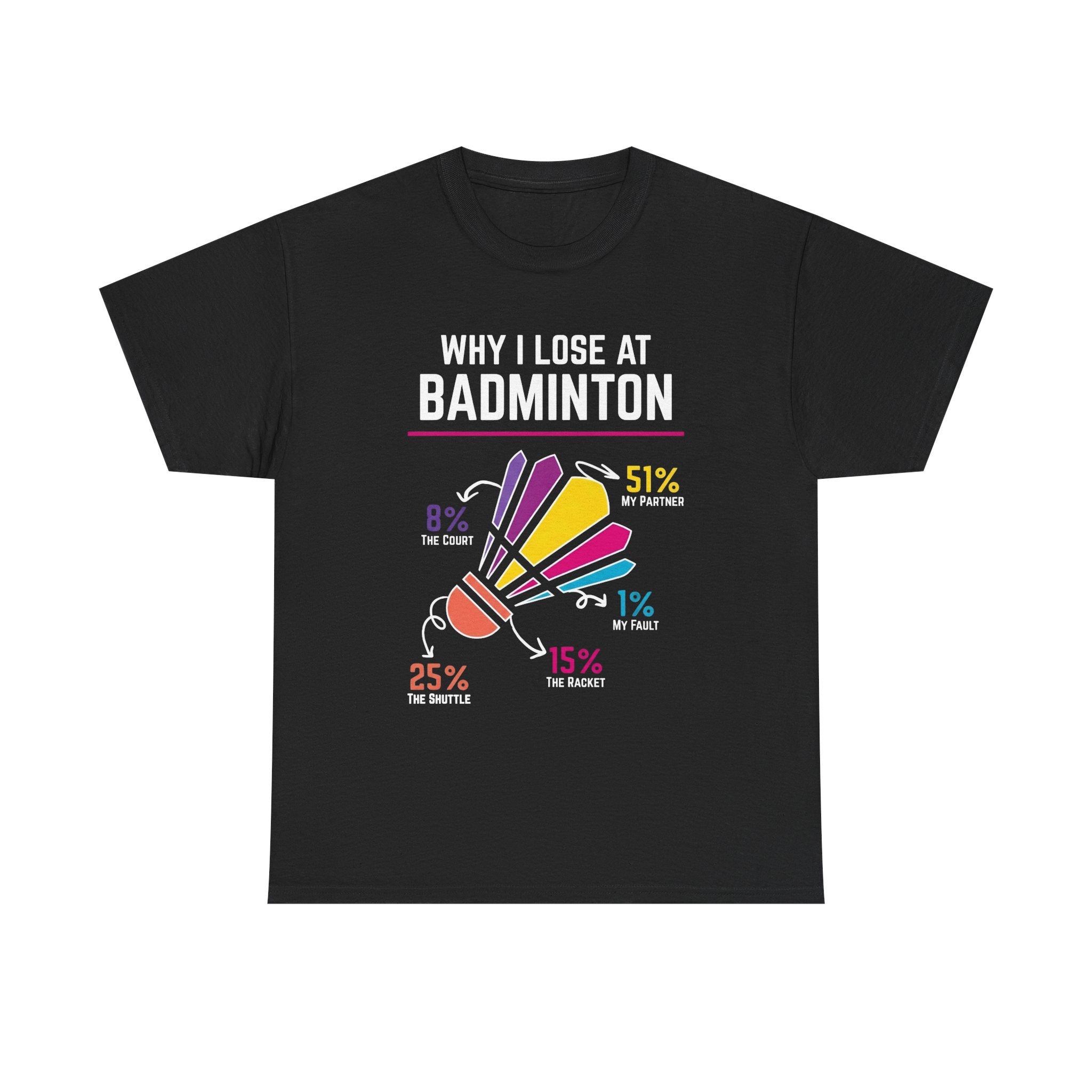 Badminton Graphic Tee — "Why I Lose at Badminton" Funny Shuttlecock Stats T-Shirt