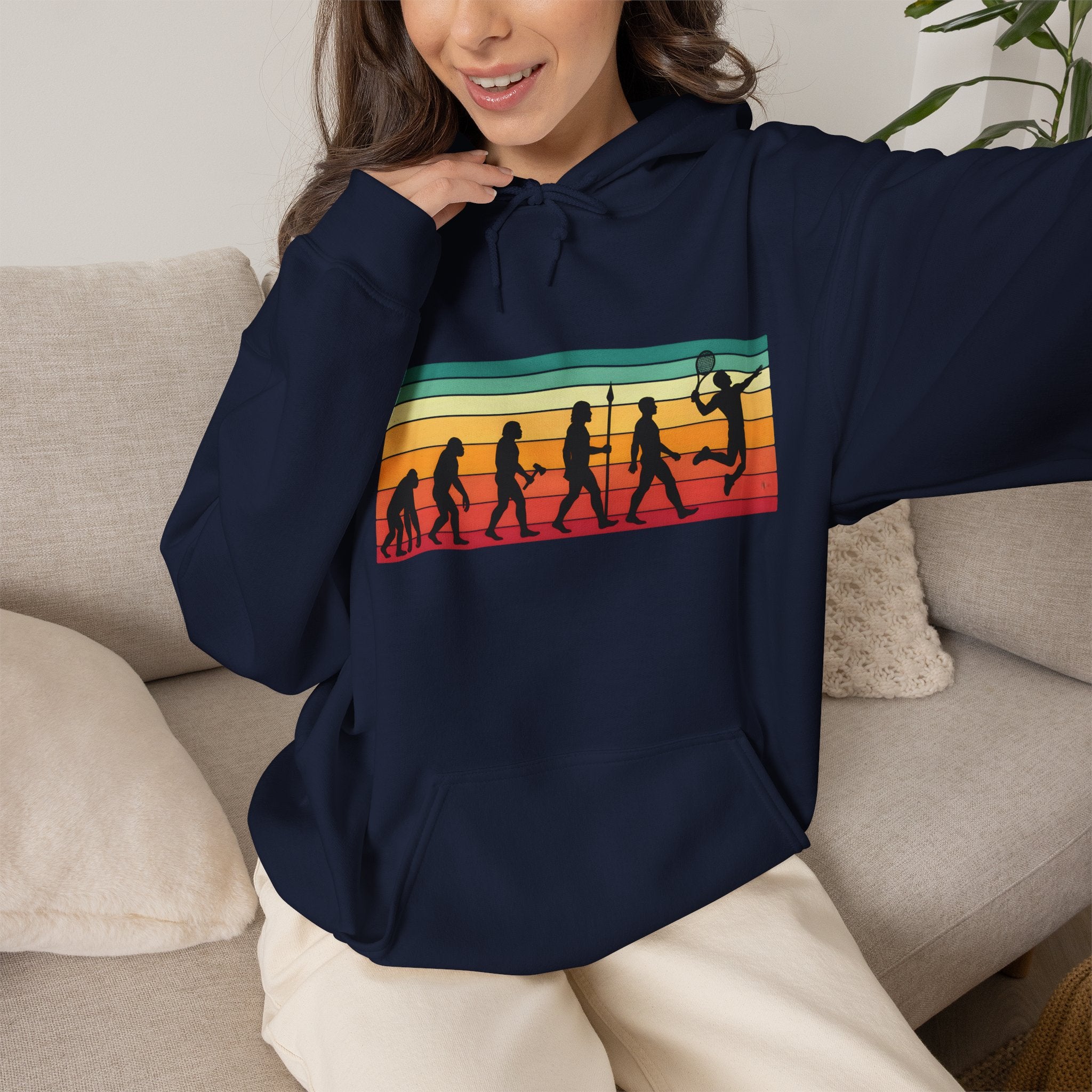 Basketball Evolution Hoodie — Retro Sunset Silhouette Graphic