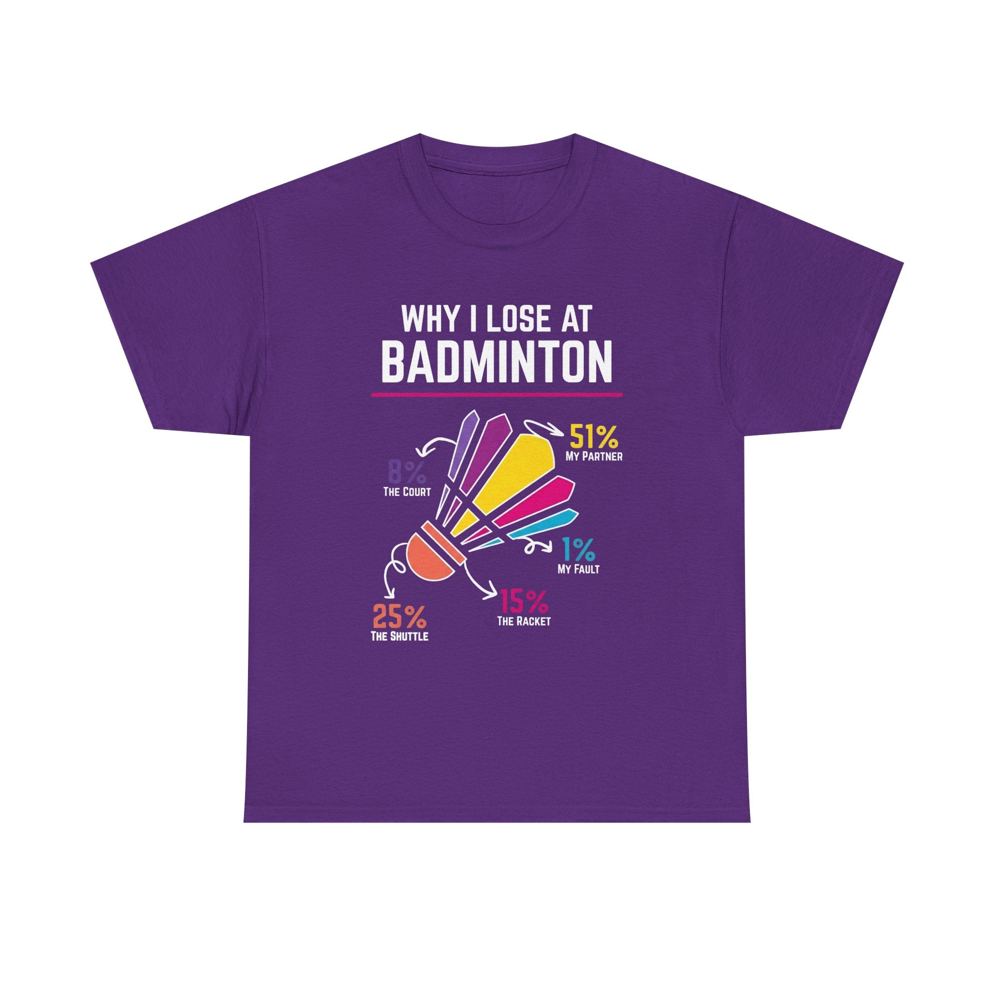 Badminton Graphic Tee — "Why I Lose at Badminton" Funny Shuttlecock Stats T-Shirt