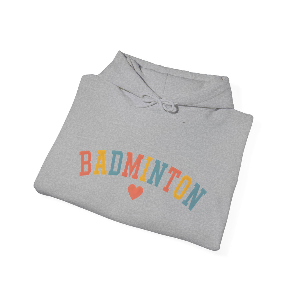 Badminton Heart Hoodie — Retro Color Block Badminton Pullover