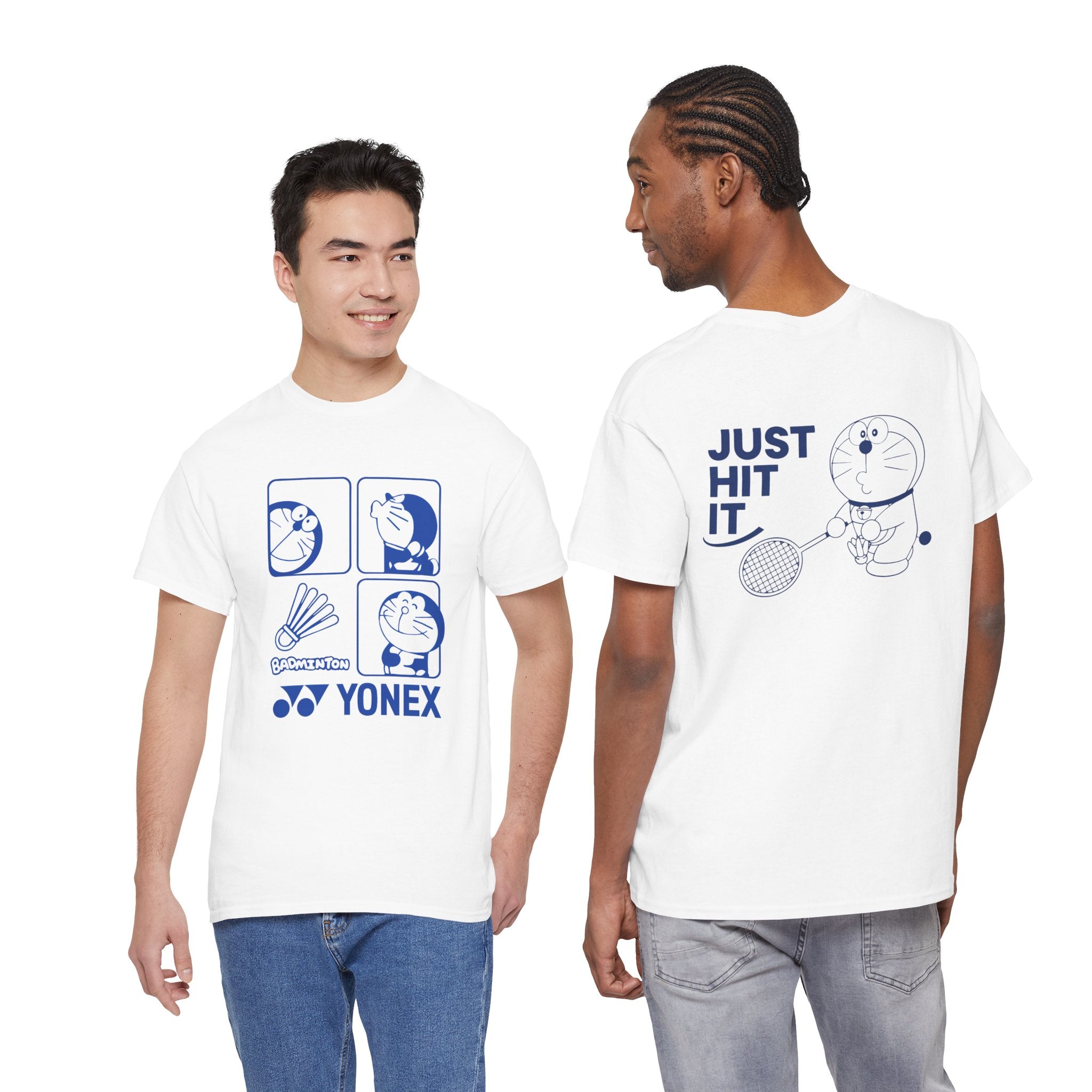 Yonex Doraemon Badminton T‑Shirt — "Just Hit It" Graphic Tee