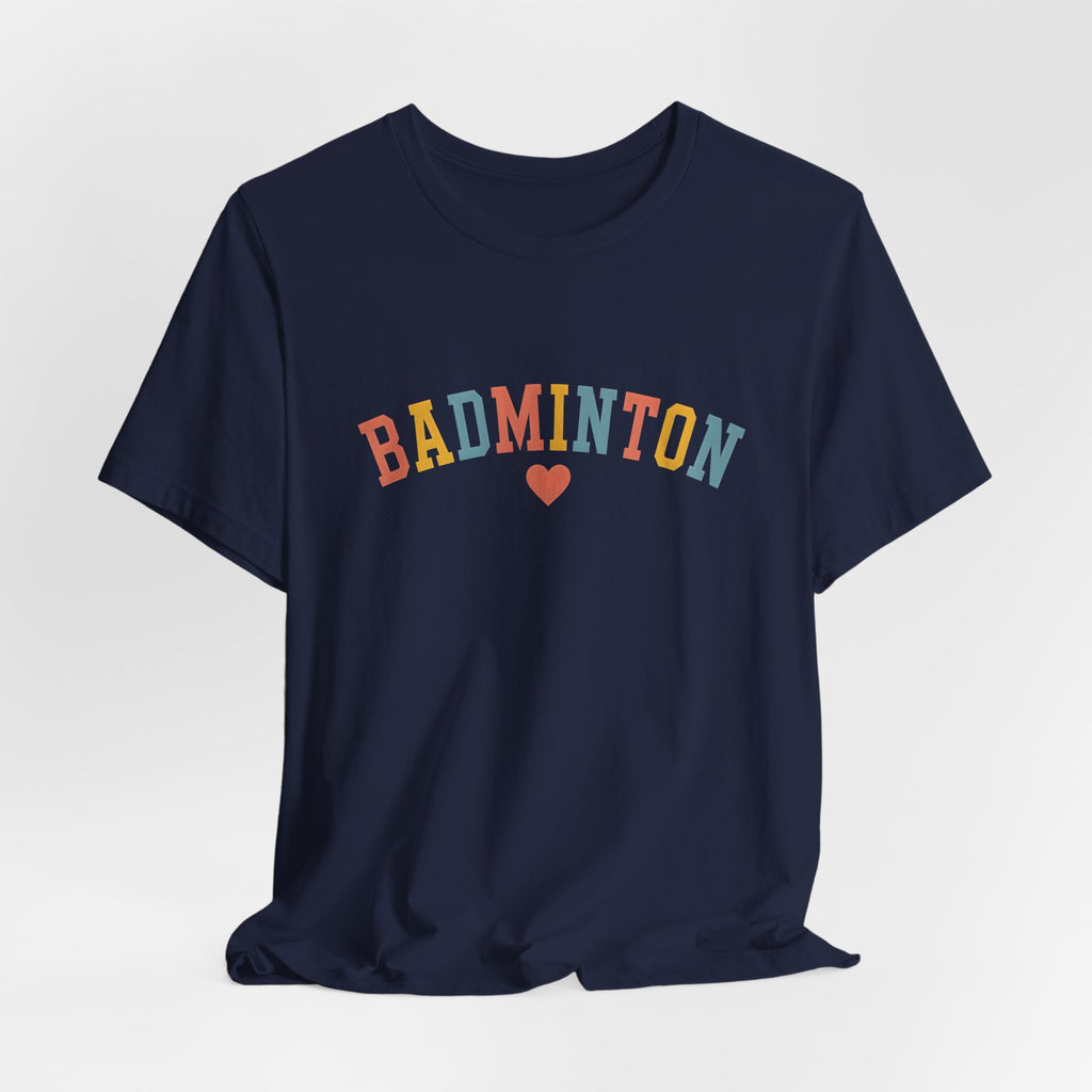 Badminton Heart T-Shirt — Retro Colorblock Racquet Tee