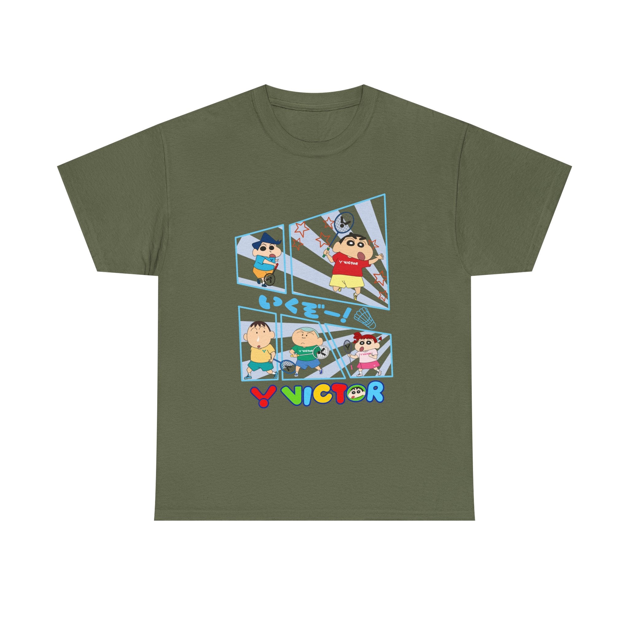 Crayon Shin-chan Cartoon Panel T-Shirt – Colorful Graphic Badminton Tee