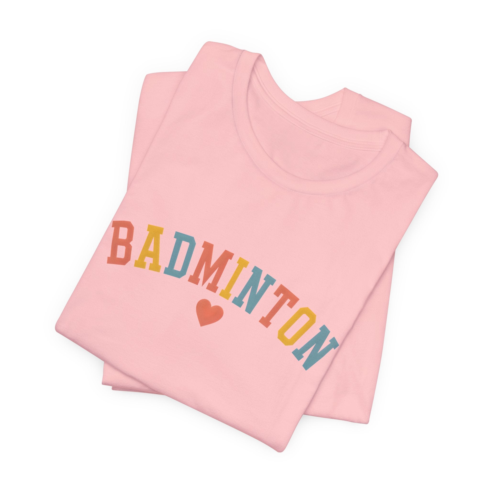 Badminton Heart T-Shirt — Retro Colorblock Racquet Tee