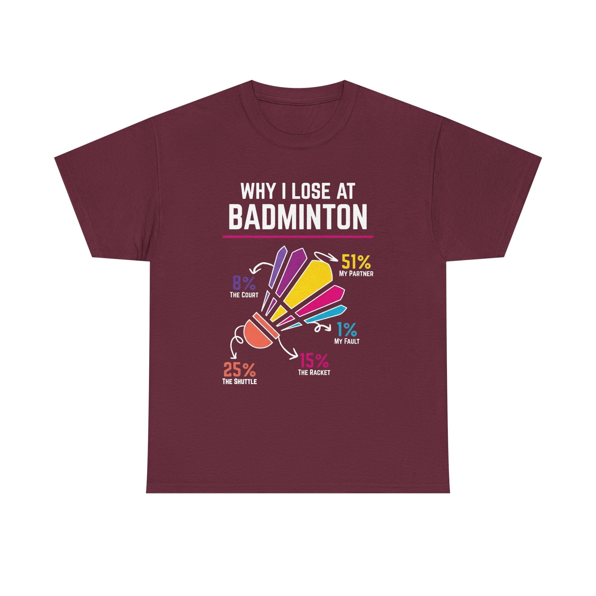 Badminton Graphic Tee — "Why I Lose at Badminton" Funny Shuttlecock Stats T-Shirt