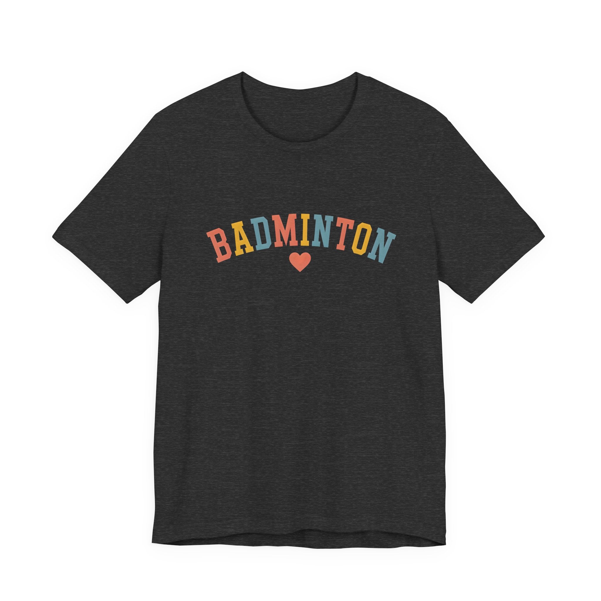 Badminton Heart T-Shirt — Retro Colorblock Racquet Tee