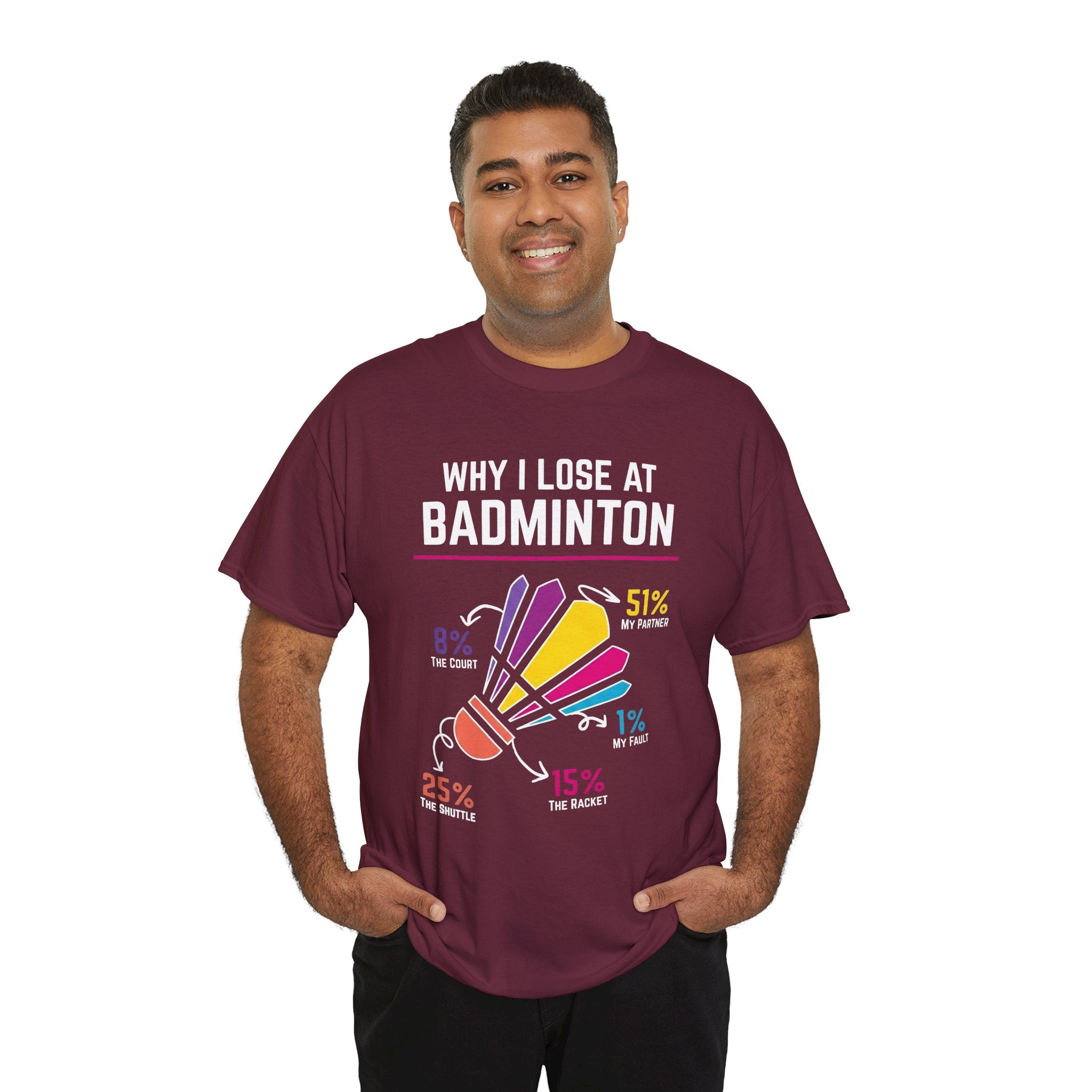 Badminton Graphic Tee — "Why I Lose at Badminton" Funny Shuttlecock Stats T-Shirt