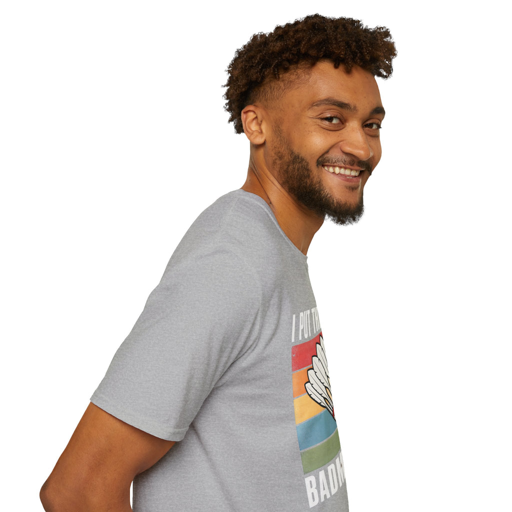 I Put the Bad in Badminton T-Shirt — Retro Shuttlecock Graphic Tee