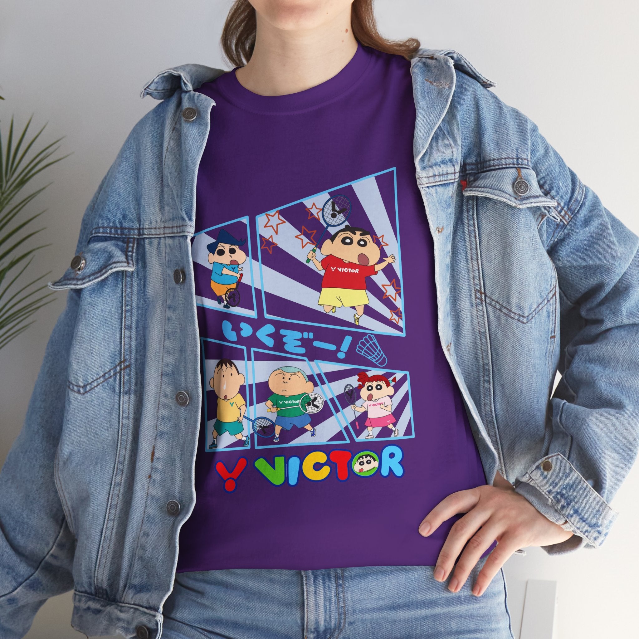 Crayon Shin-chan Cartoon Panel T-Shirt – Colorful Graphic Badminton Tee
