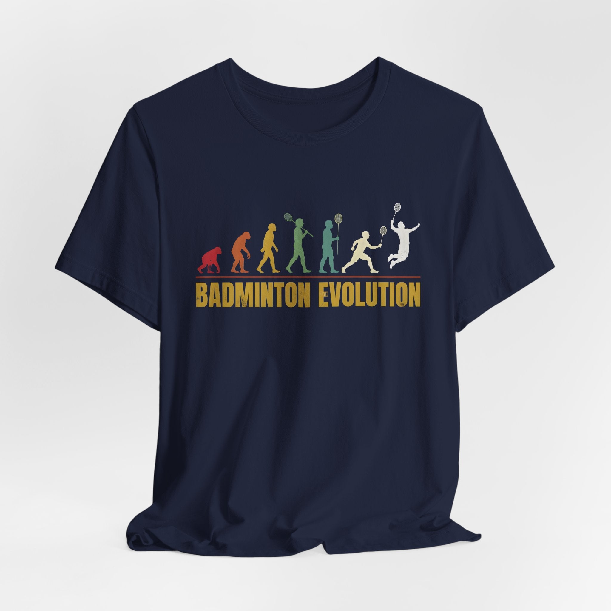 Badminton Evolution T‑Shirt — Retro Silhouette Badminton Player Tee