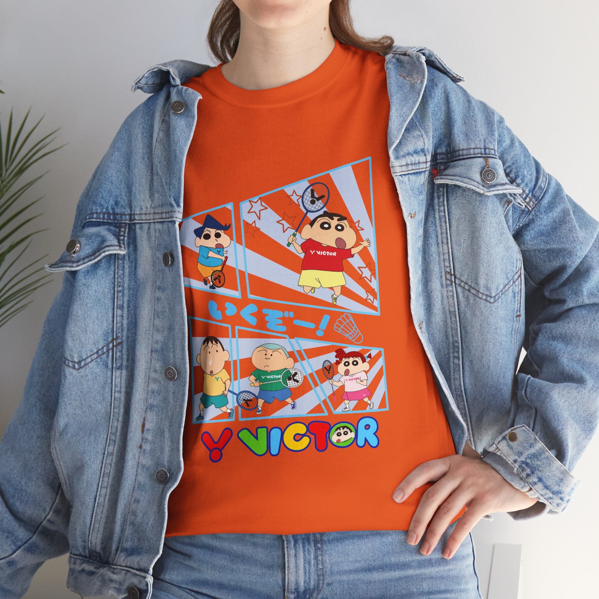 Crayon Shin-chan Cartoon Panel T-Shirt – Colorful Graphic Badminton Tee