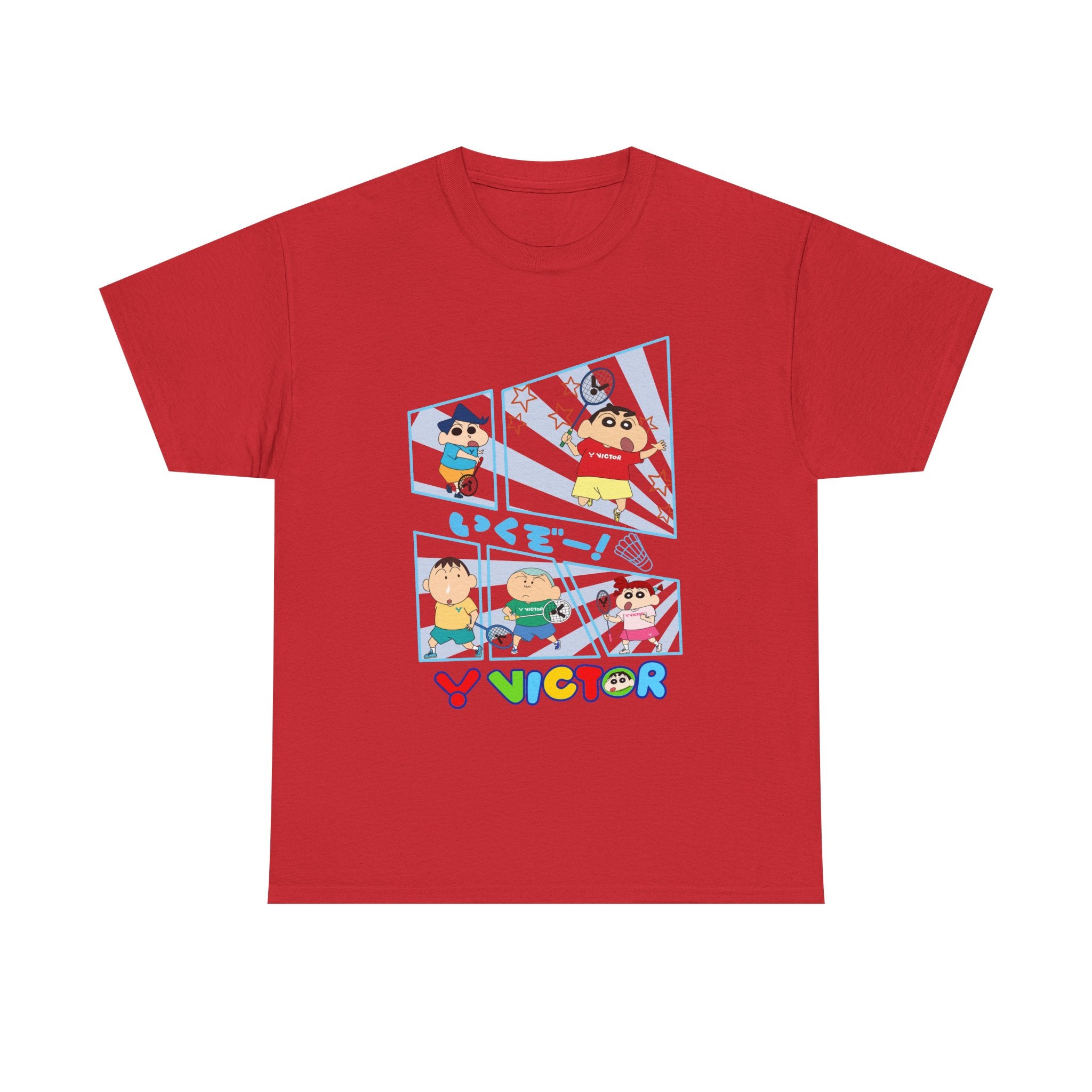 Crayon Shin-chan Cartoon Panel T-Shirt – Colorful Graphic Badminton Tee