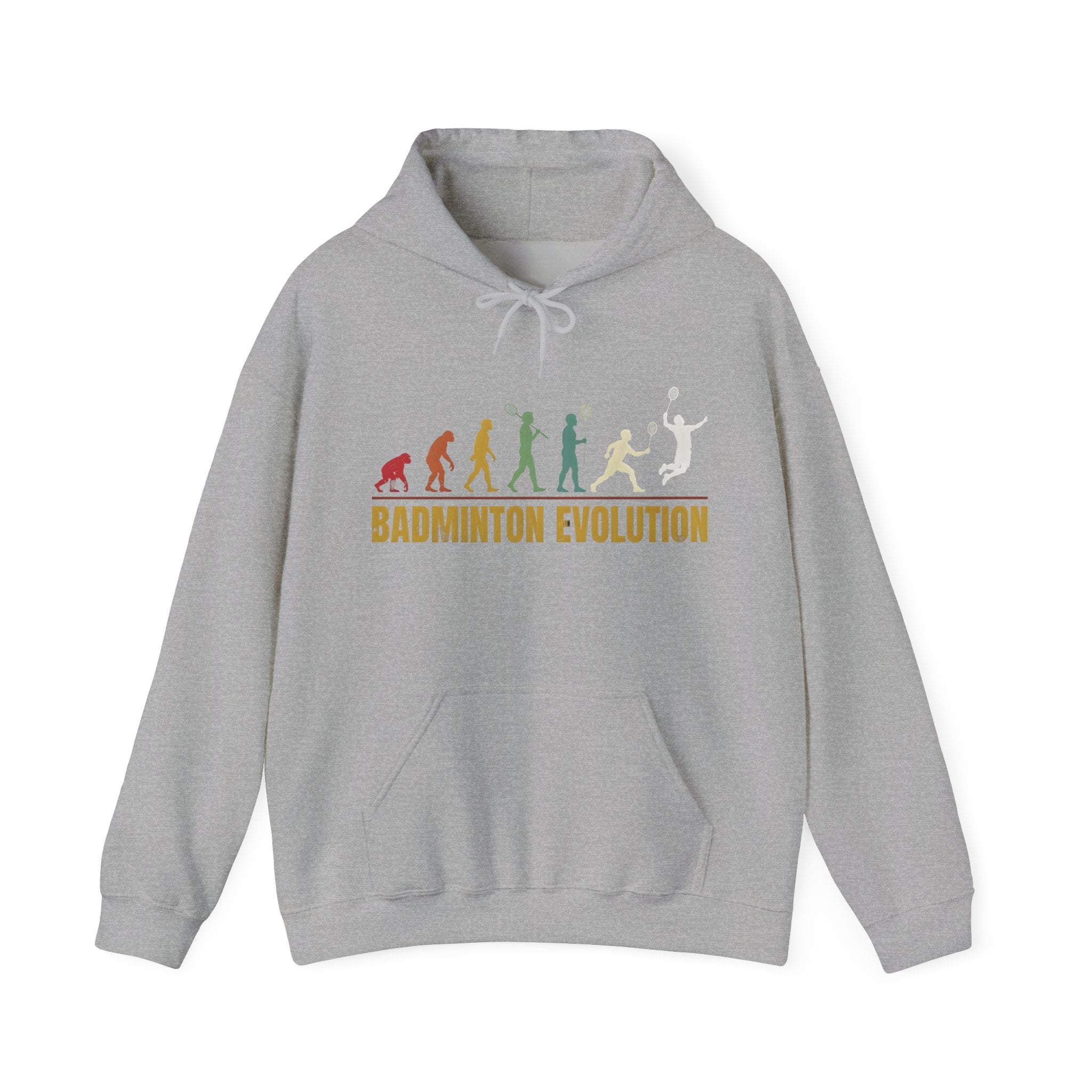Badminton Evolution Hoodie — Retro Player Silhouette Badminton Sweatshirt
