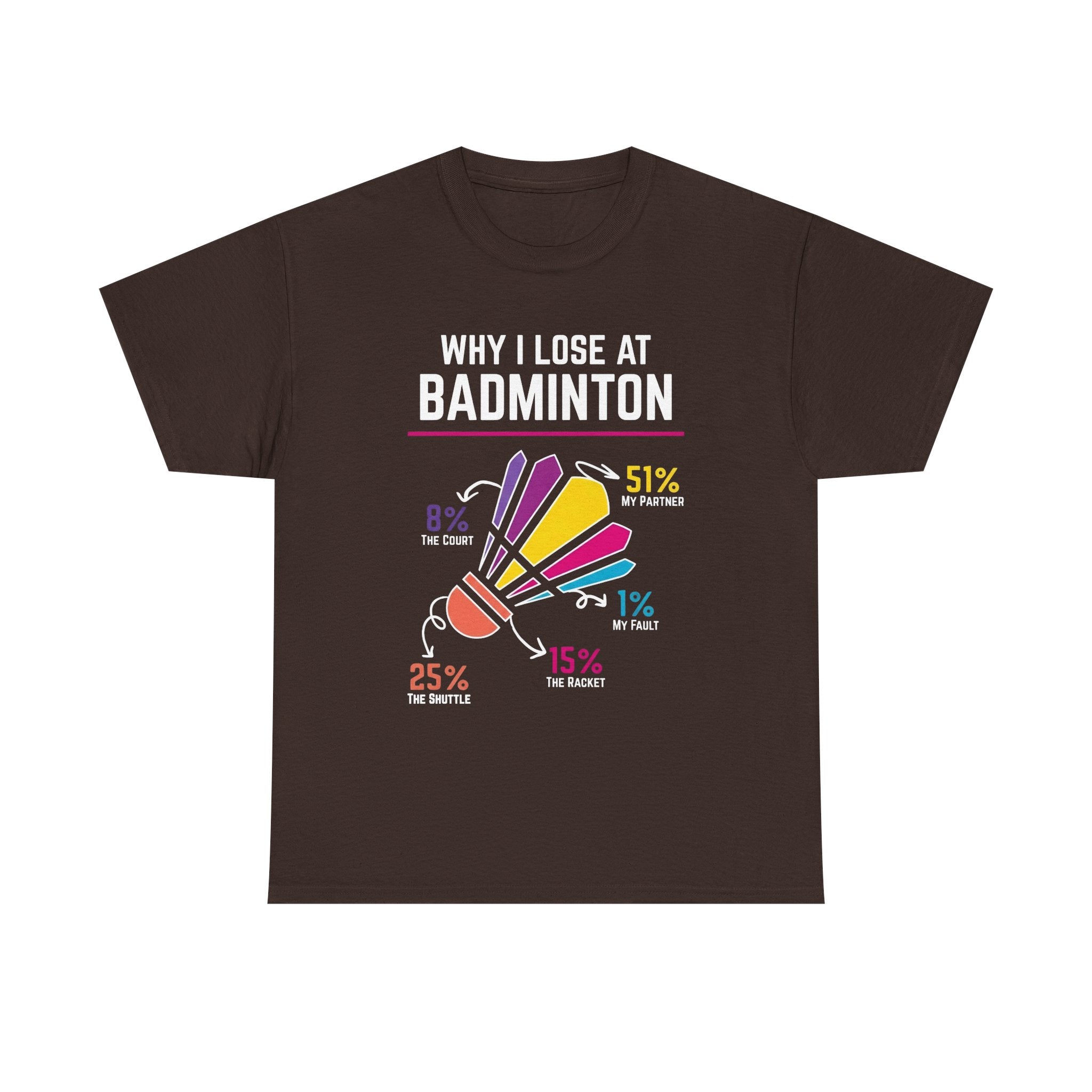 Badminton Graphic Tee — "Why I Lose at Badminton" Funny Shuttlecock Stats T-Shirt