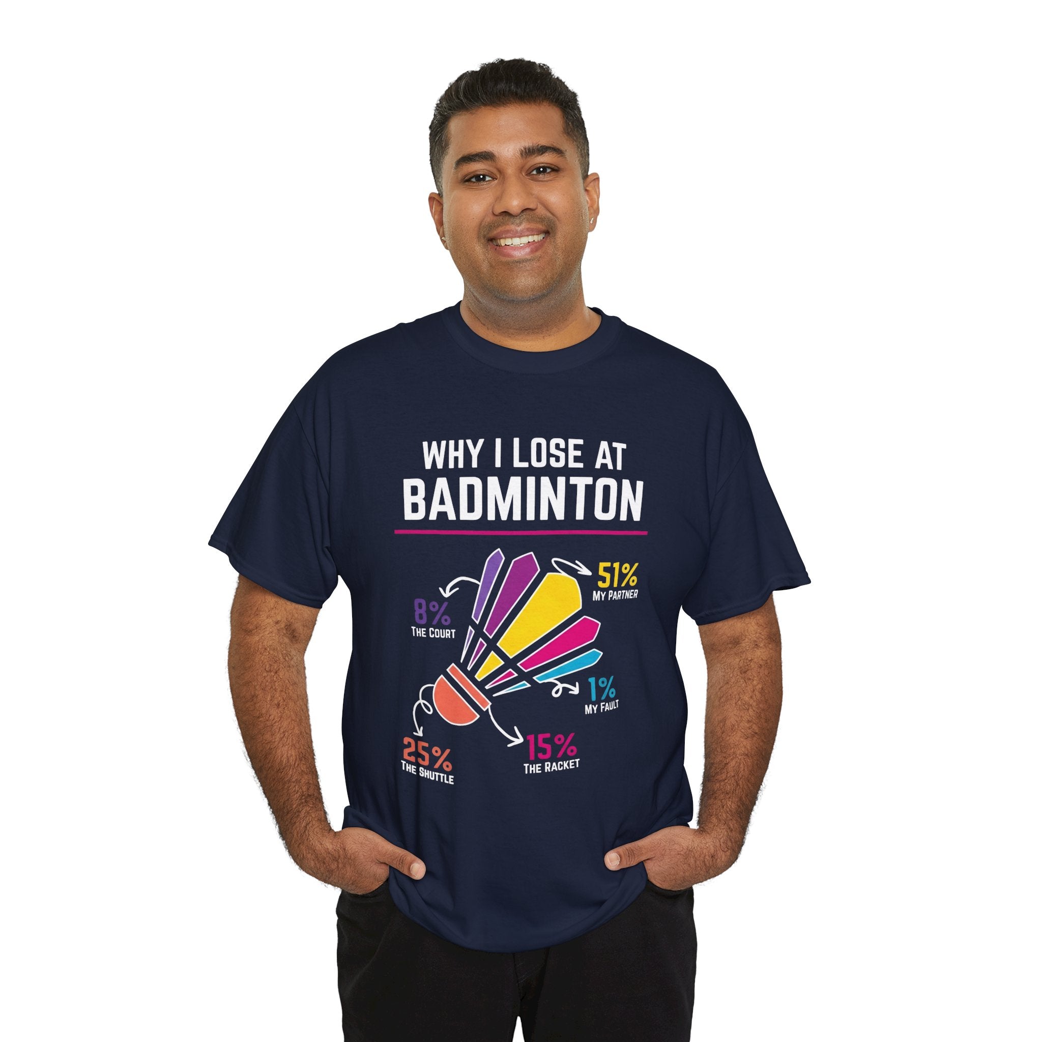 Badminton Graphic Tee — "Why I Lose at Badminton" Funny Shuttlecock Stats T-Shirt
