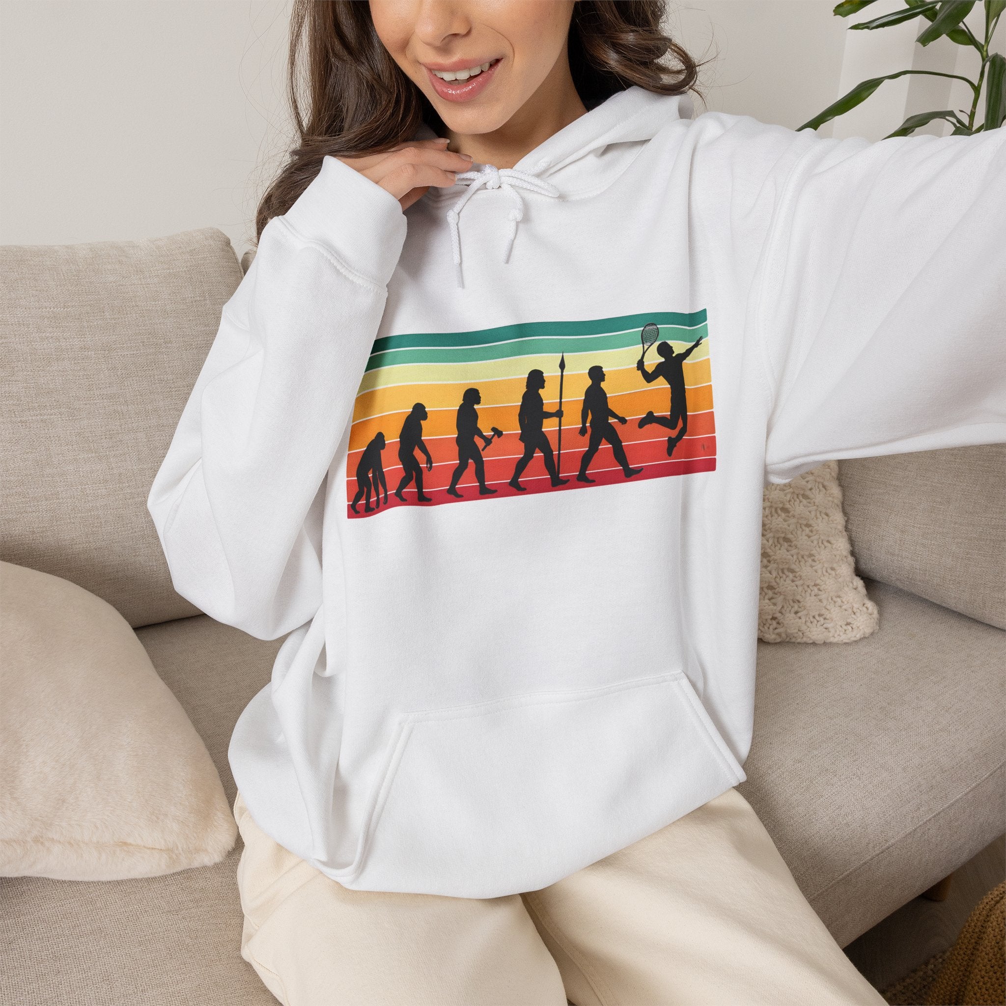Basketball Evolution Hoodie — Retro Sunset Silhouette Graphic