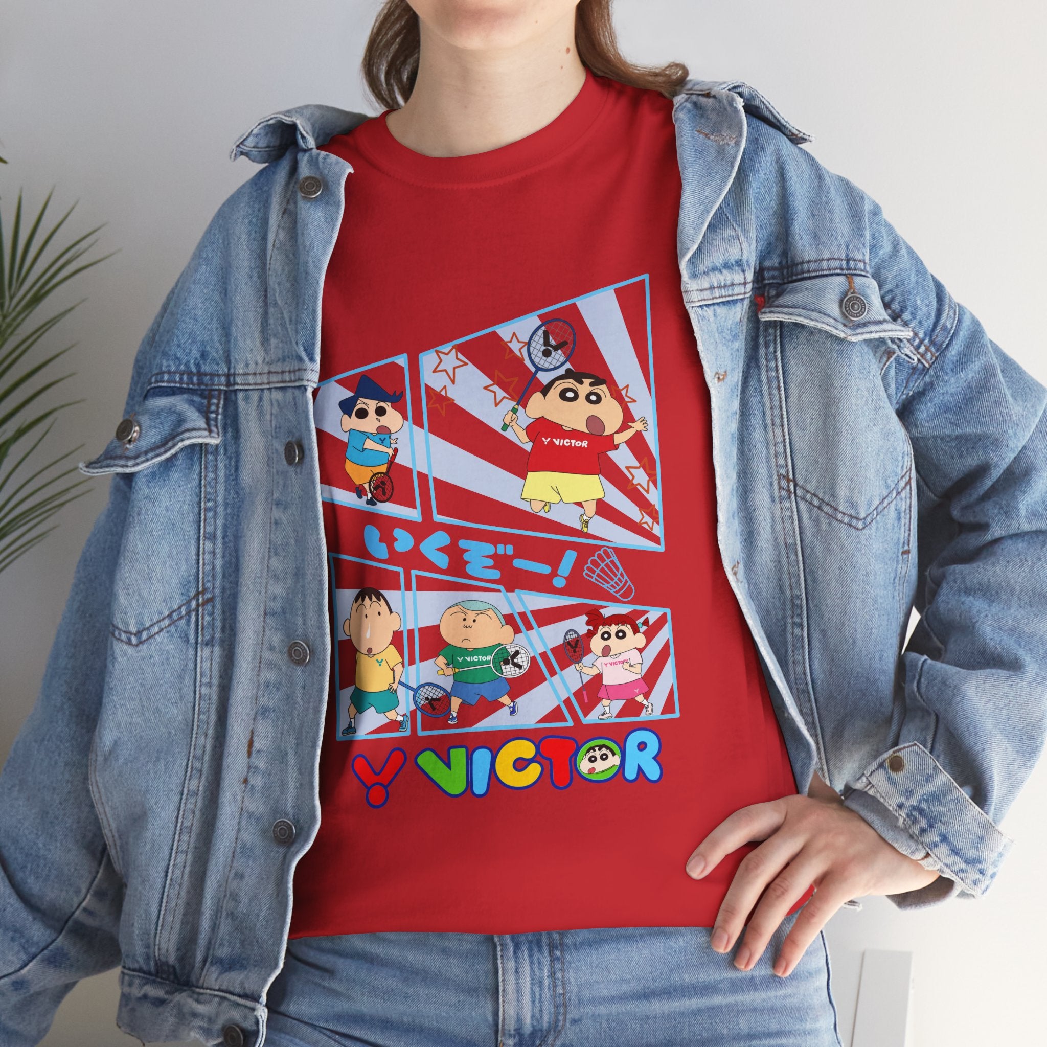 Crayon Shin-chan Cartoon Panel T-Shirt – Colorful Graphic Badminton Tee