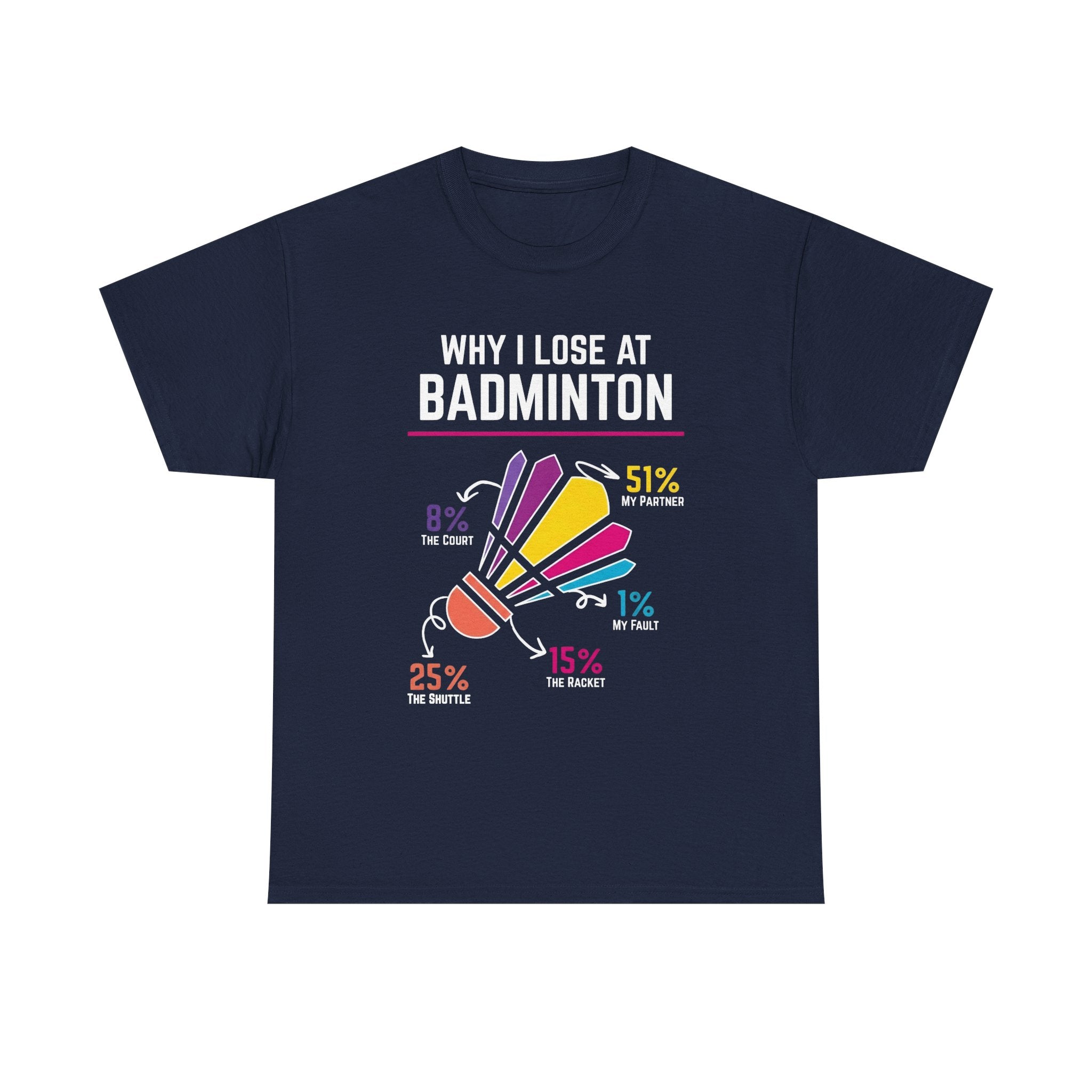 Badminton Graphic Tee — "Why I Lose at Badminton" Funny Shuttlecock Stats T-Shirt