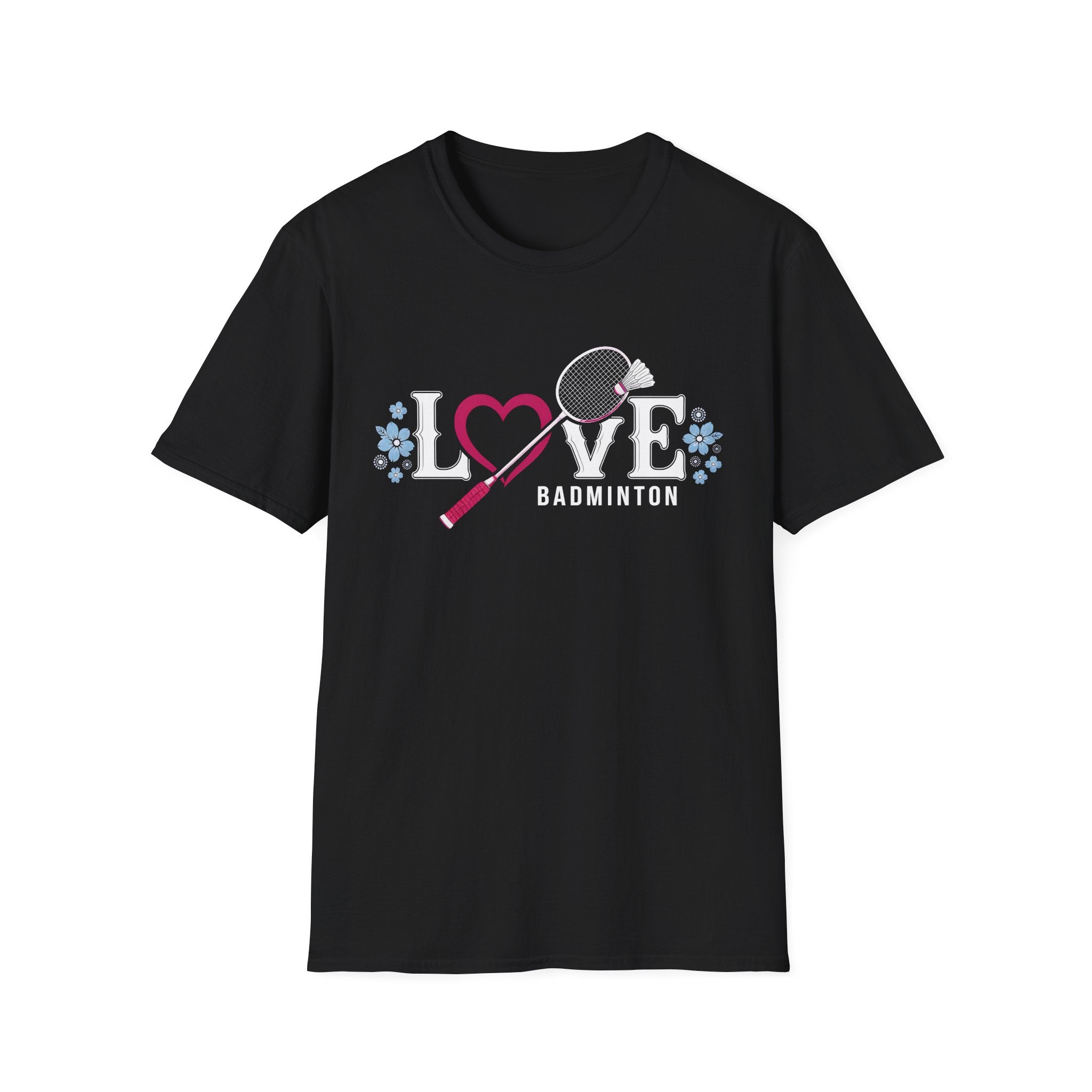 Love Badminton T-Shirt — Heart & Racket Floral Design