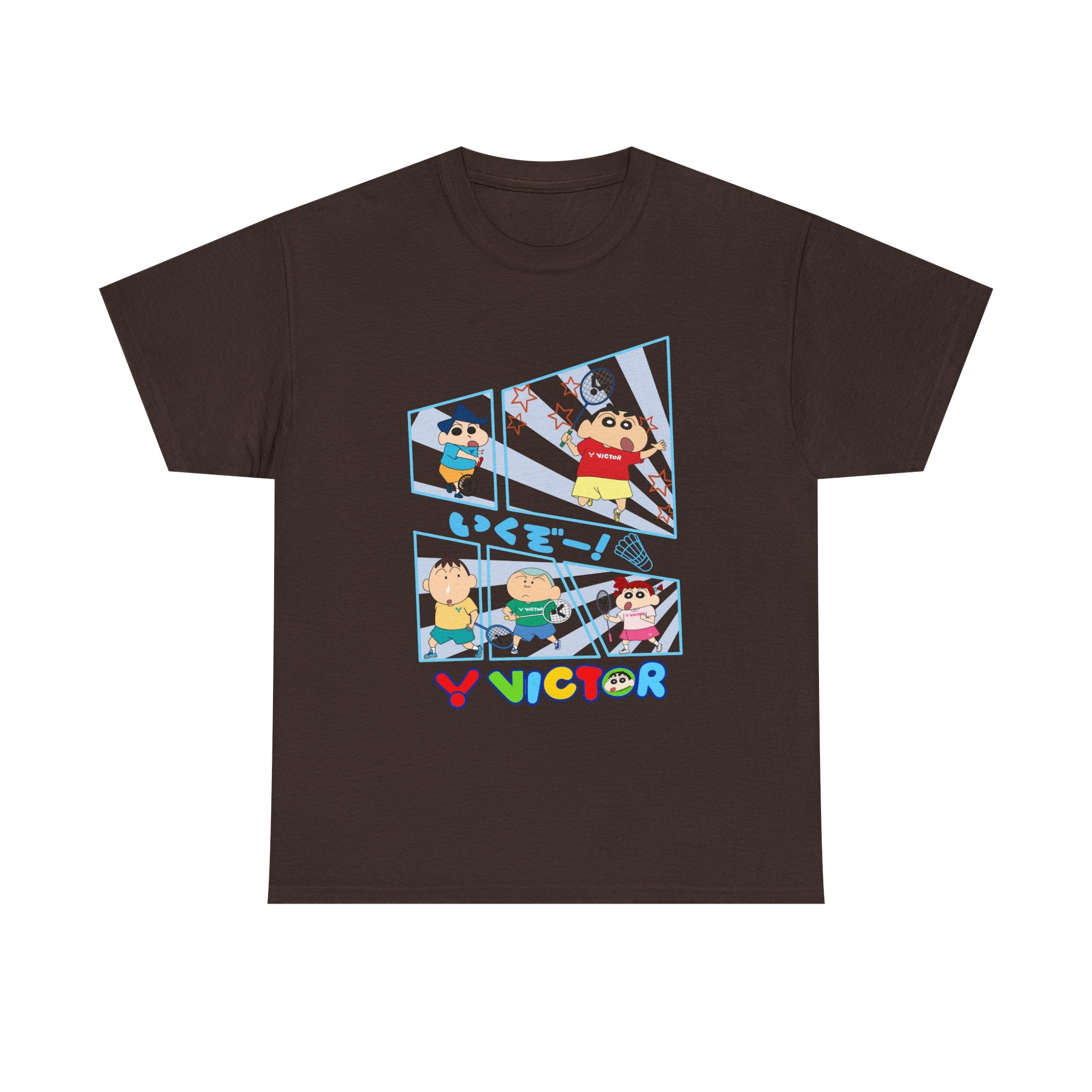Crayon Shin-chan Cartoon Panel T-Shirt – Colorful Graphic Badminton Tee