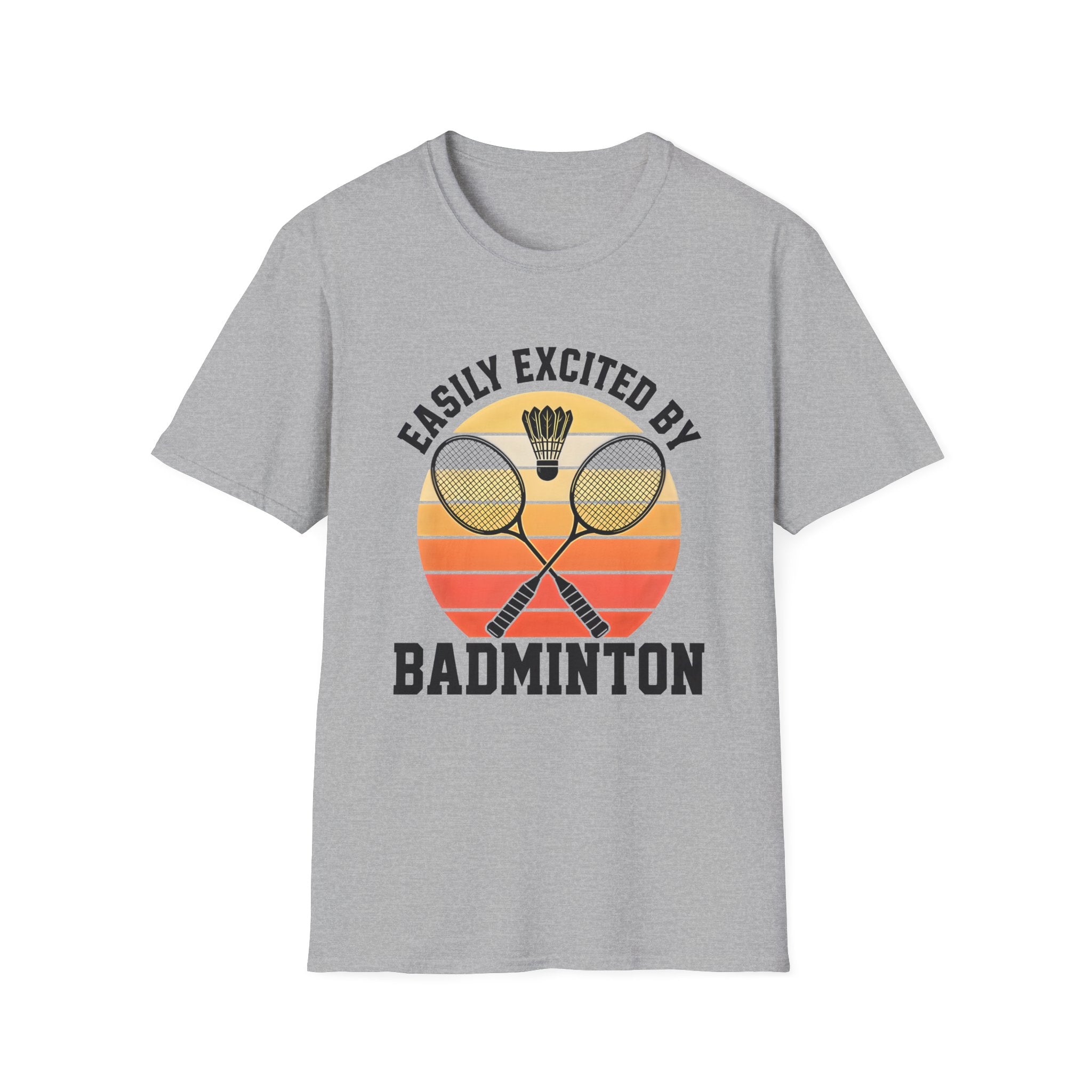 Badminton T-Shirt — "Easily Excited by Badminton" Retro Racket & Shuttle Tee