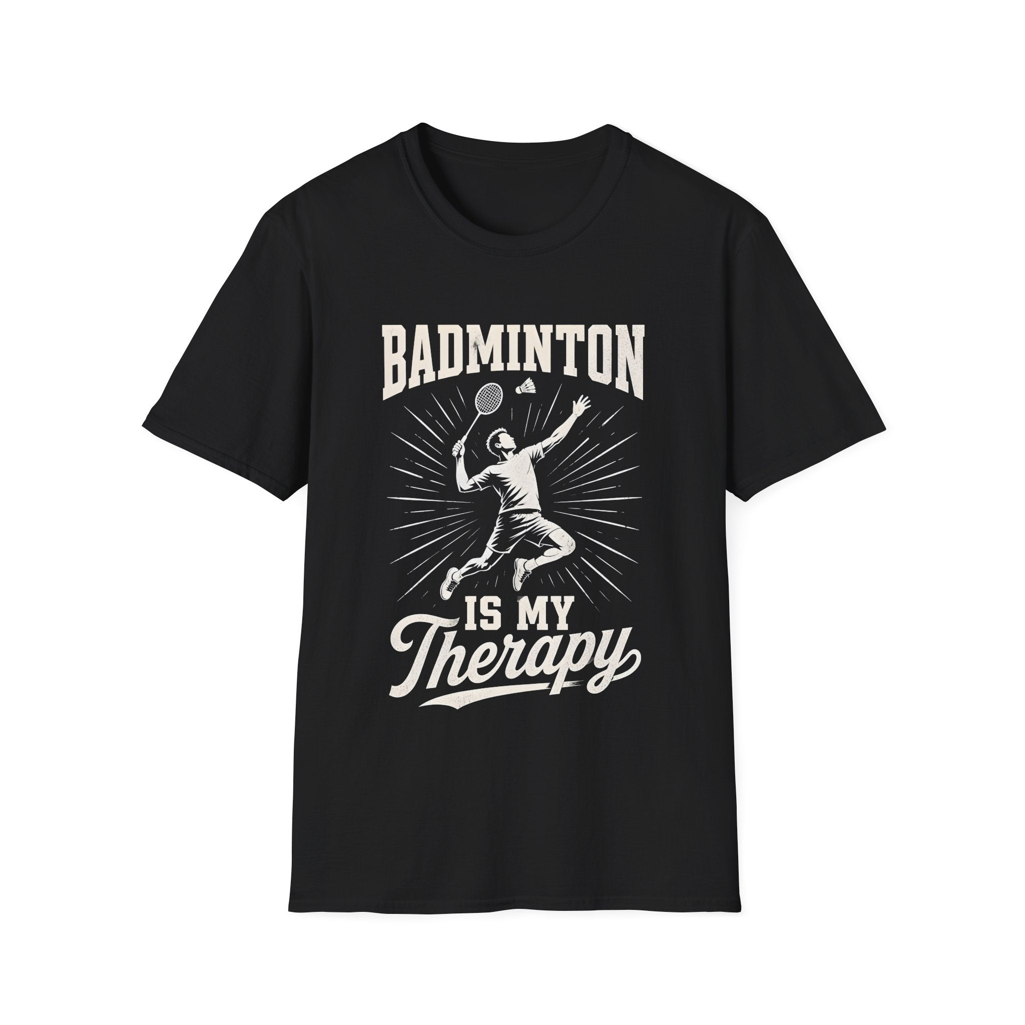 Badminton T-Shirt — "Badminton Is My Therapy" Retro Player Graphic