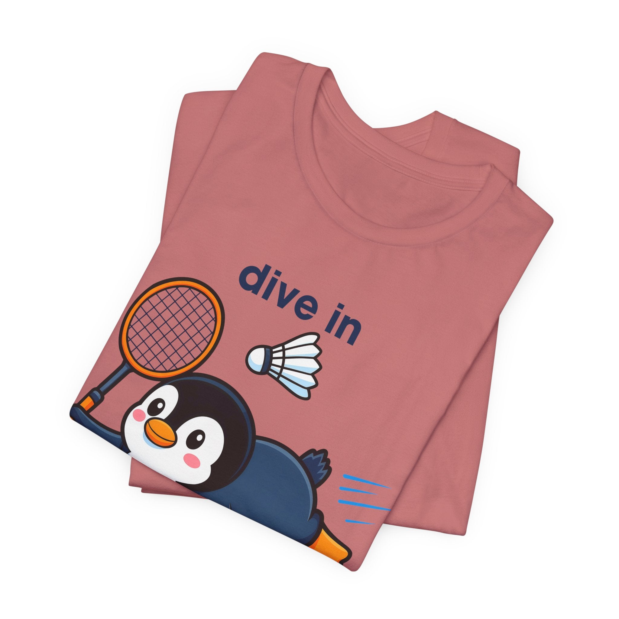 Penguin Badminton Tee — "Dive In for the Win" Cute Sports Graphic T-Shirt
