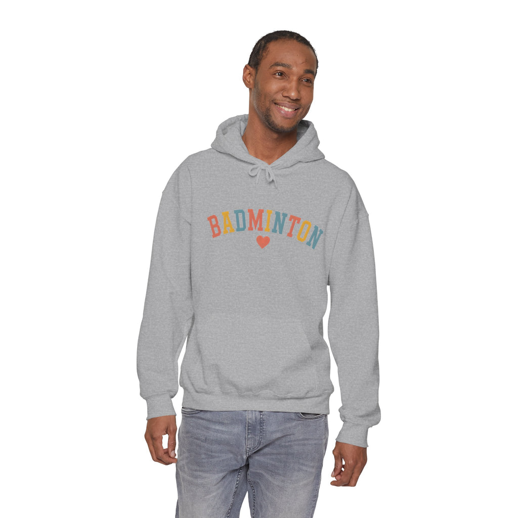Badminton Heart Hoodie — Retro Color Block Badminton Pullover