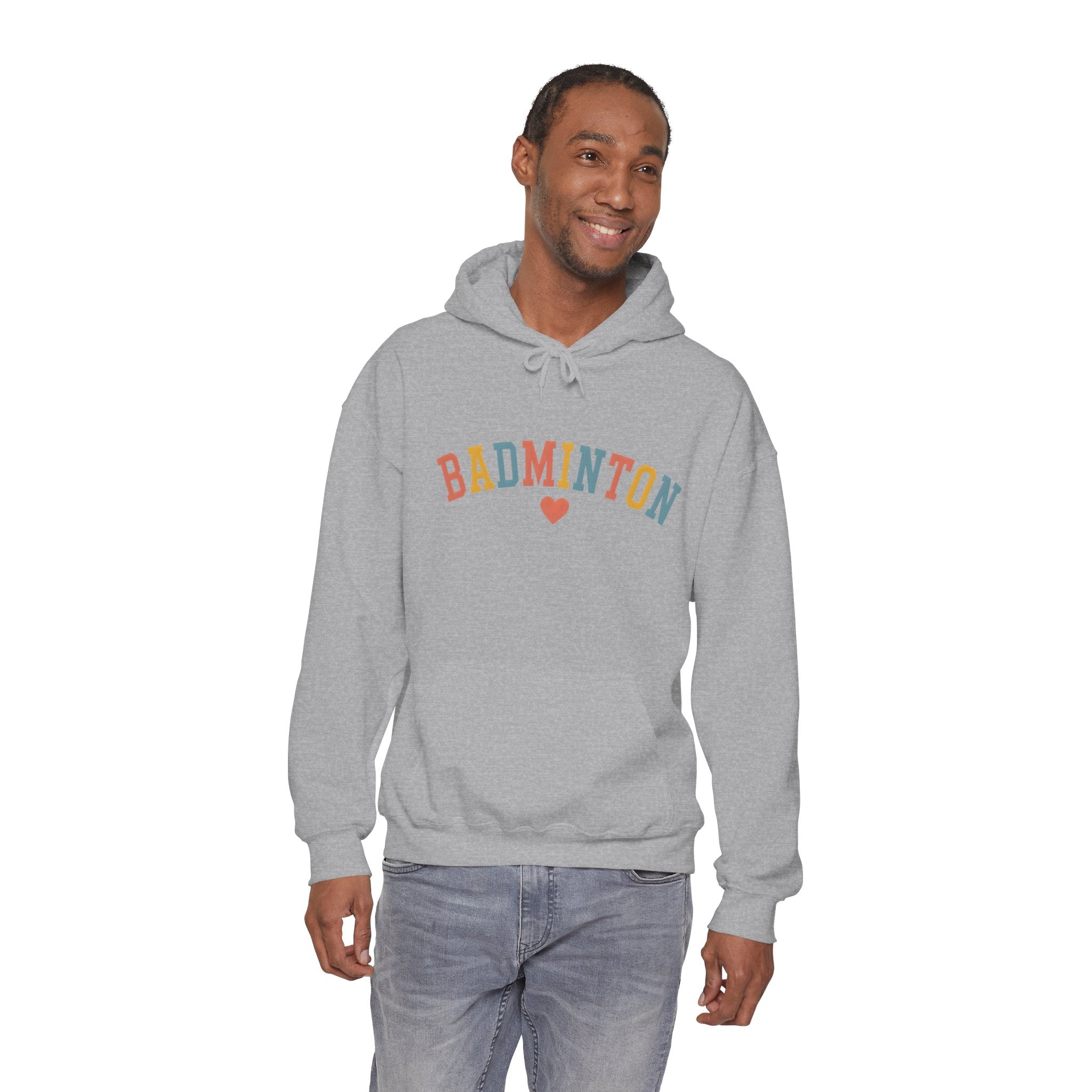 Badminton Heart Hoodie — Retro Color Block Badminton Pullover