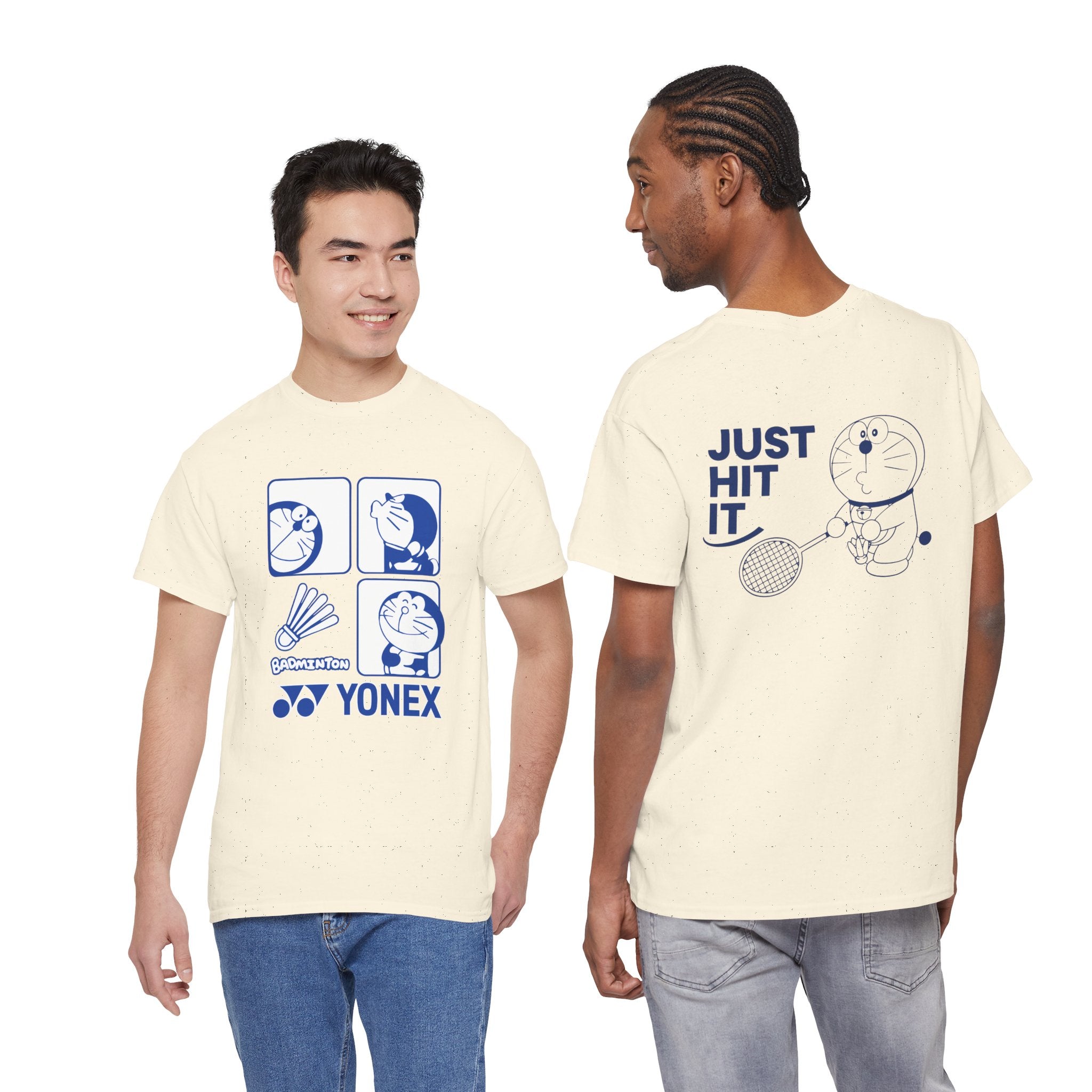 Yonex Doraemon Badminton T‑Shirt — "Just Hit It" Graphic Tee