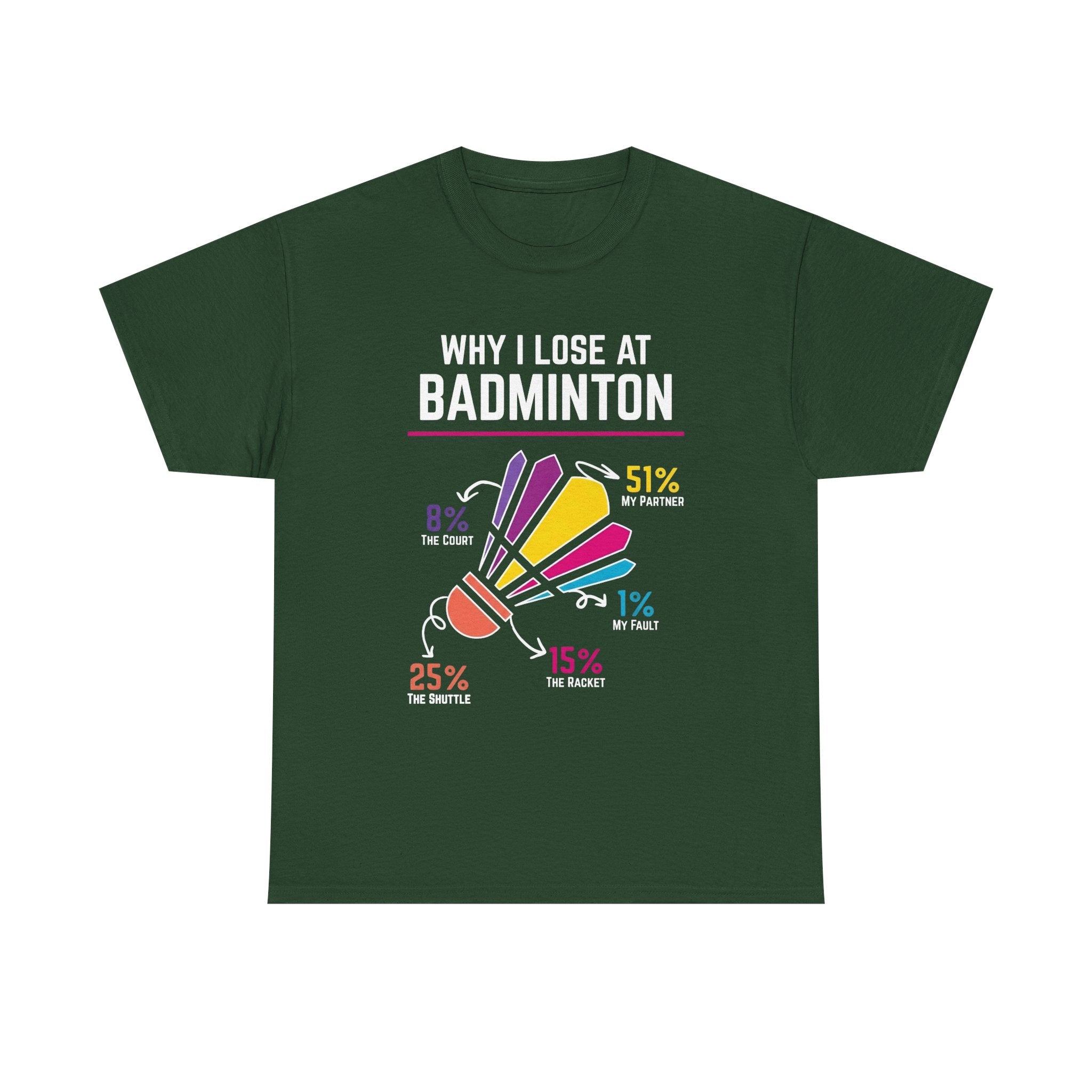 Badminton Graphic Tee — "Why I Lose at Badminton" Funny Shuttlecock Stats T-Shirt