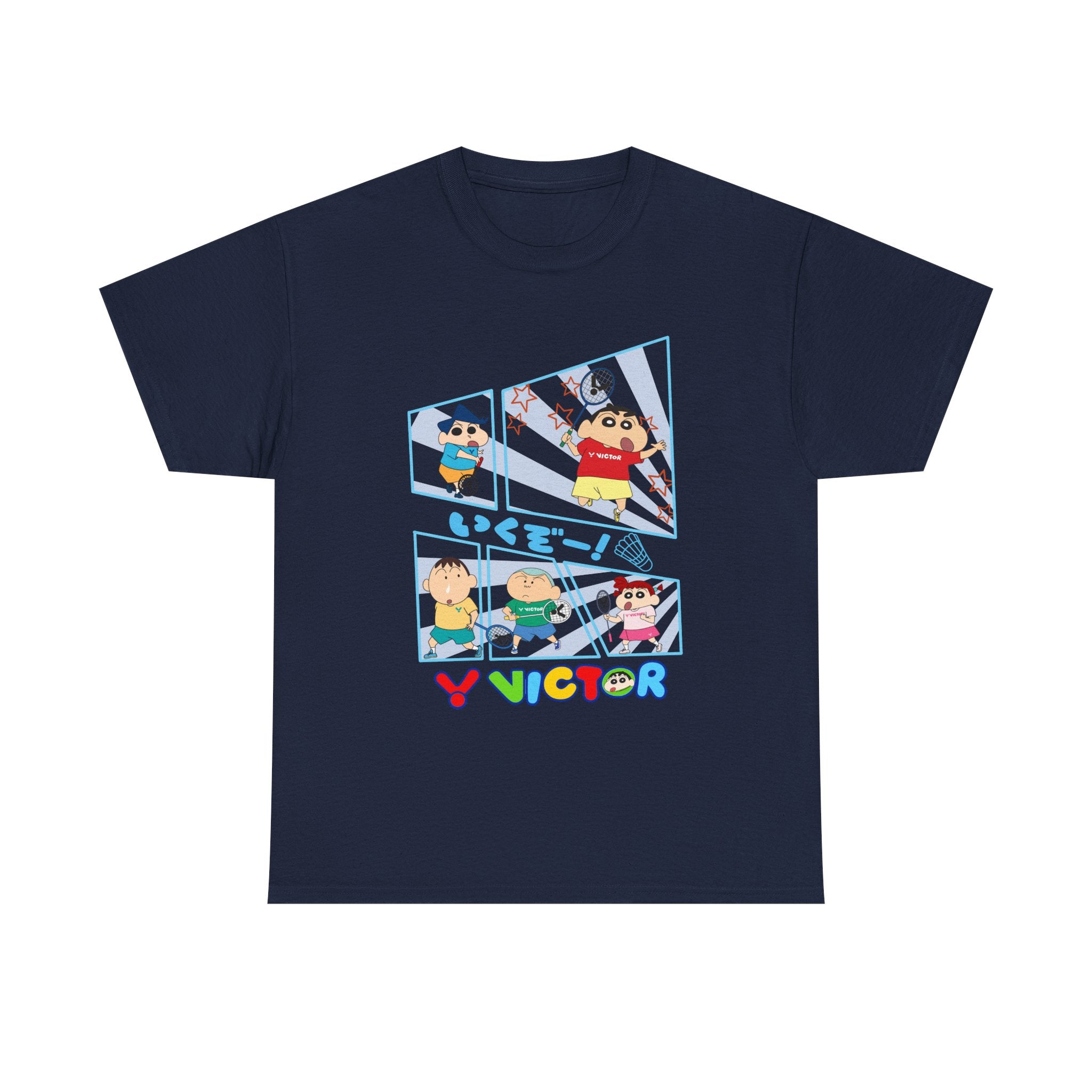 Crayon Shin-chan Cartoon Panel T-Shirt – Colorful Graphic Badminton Tee