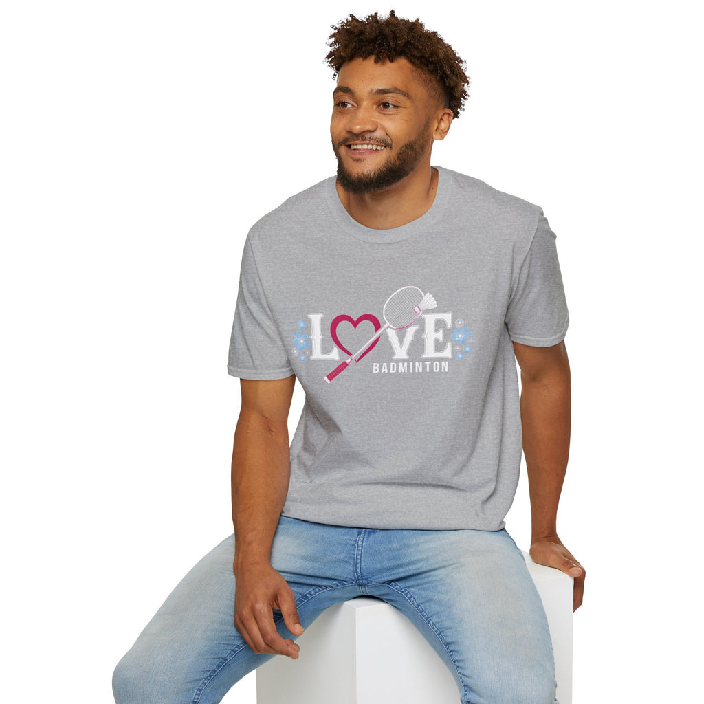 Love Badminton T-Shirt — Heart & Racket Floral Design