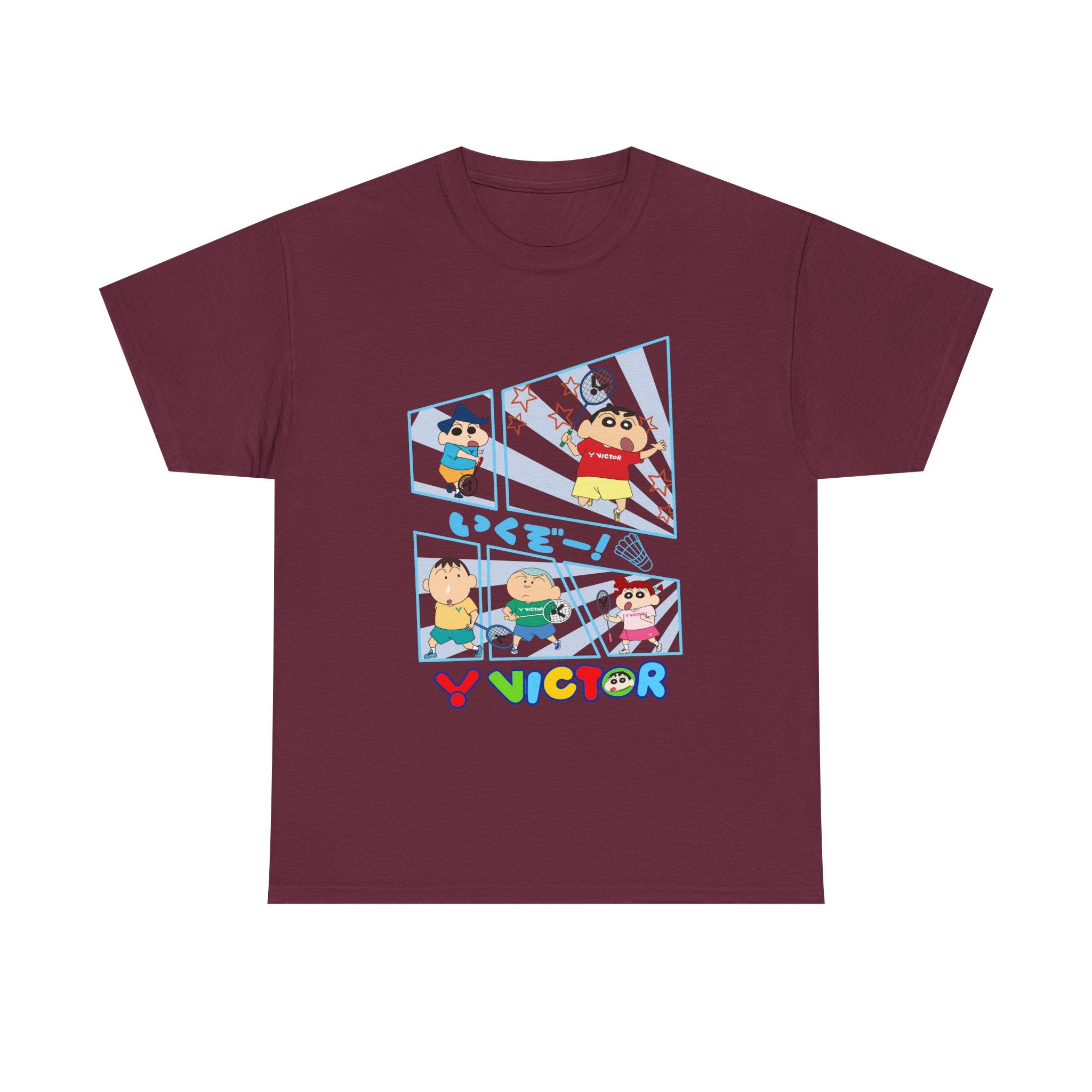 Crayon Shin-chan Cartoon Panel T-Shirt – Colorful Graphic Badminton Tee