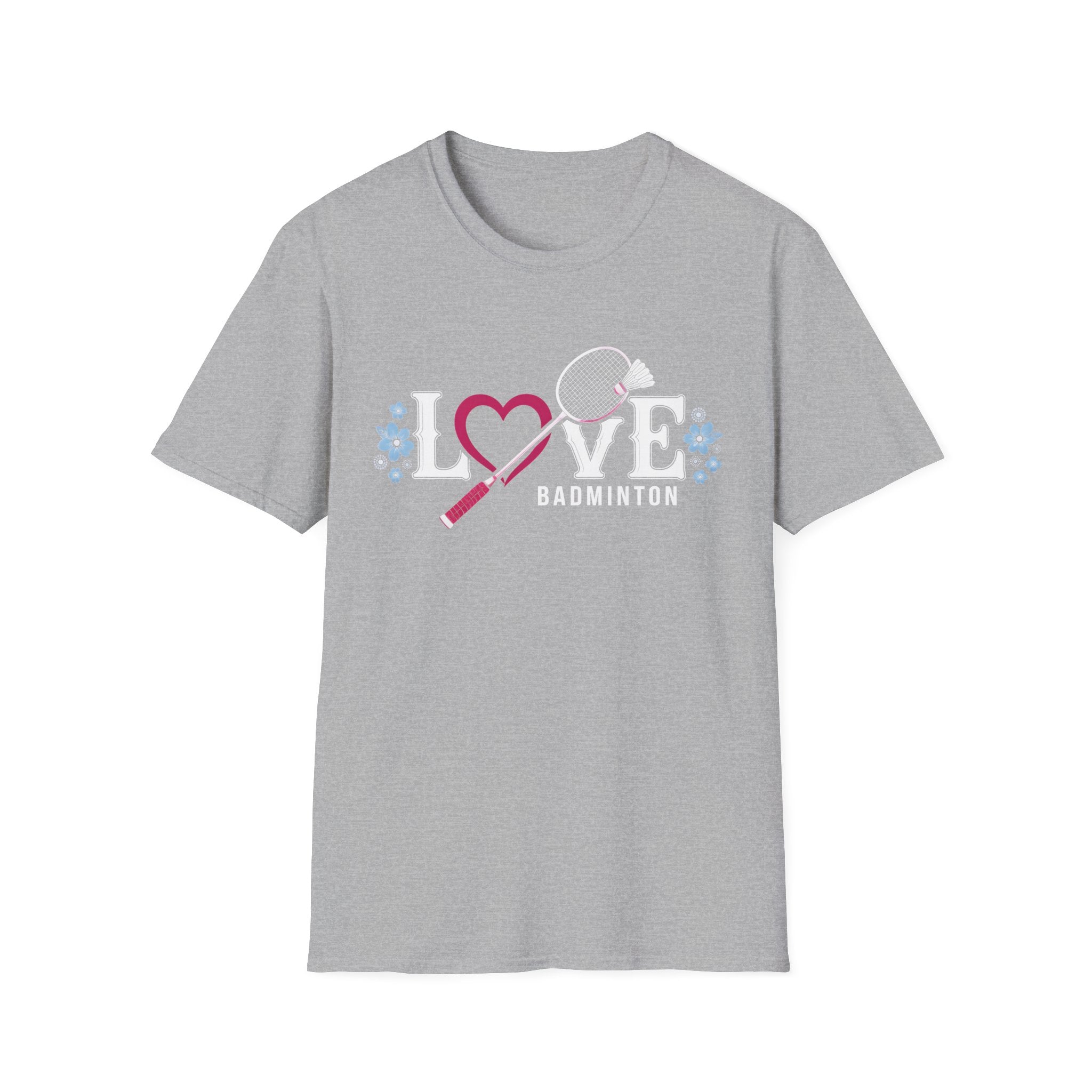 Love Badminton T-Shirt — Heart & Racket Floral Design