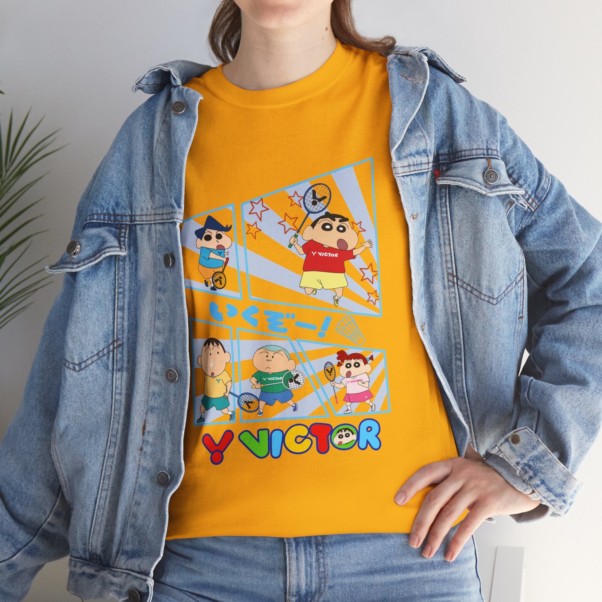 Crayon Shin-chan Cartoon Panel T-Shirt – Colorful Graphic Badminton Tee