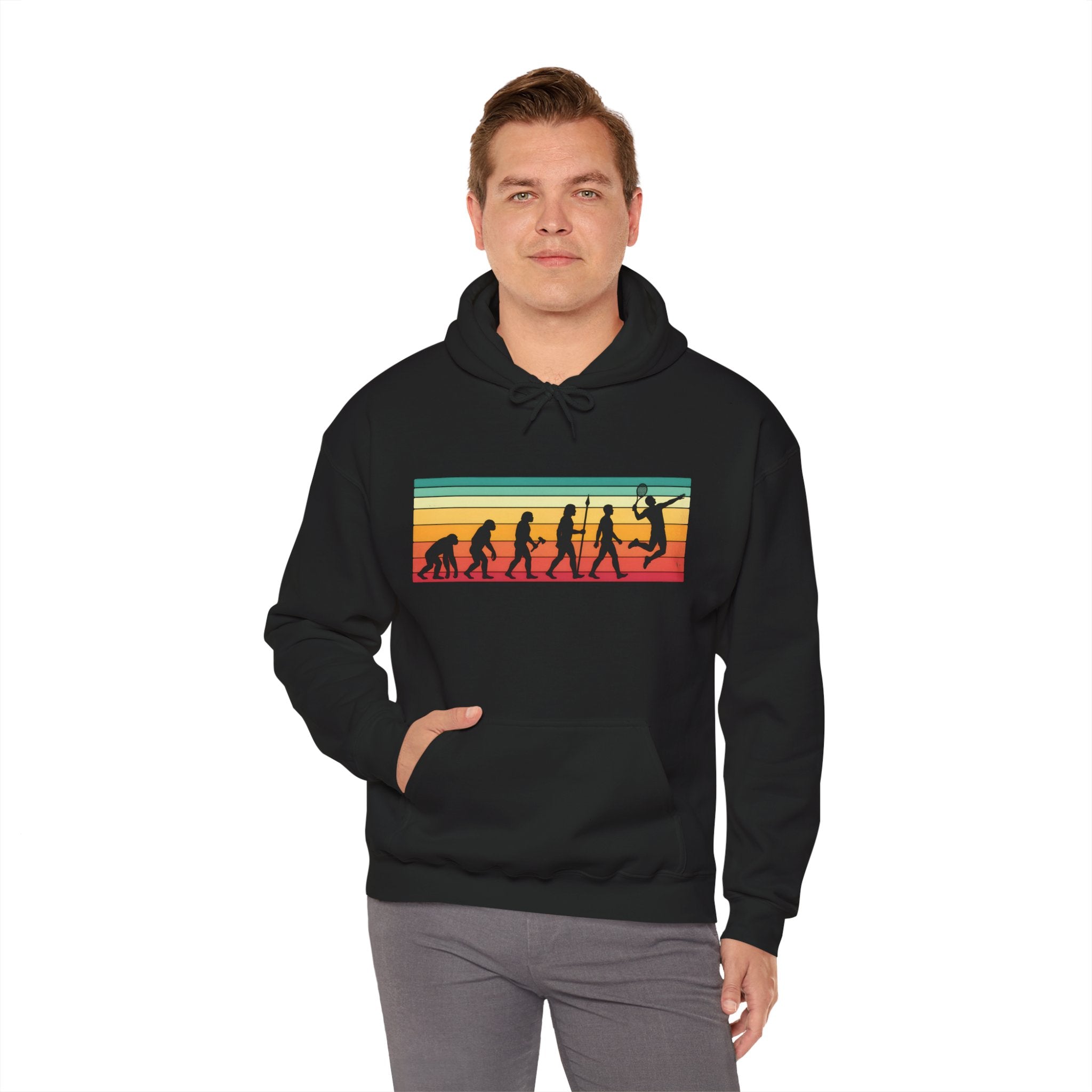 Basketball Evolution Hoodie — Retro Sunset Silhouette Graphic
