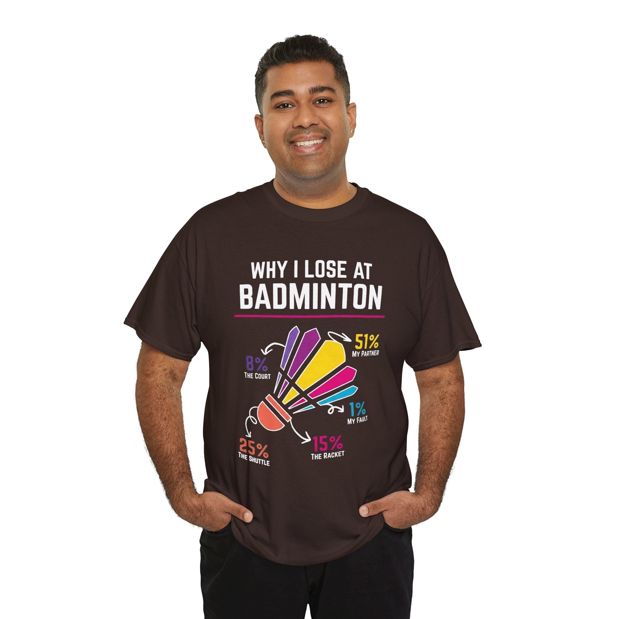 Badminton Graphic Tee — "Why I Lose at Badminton" Funny Shuttlecock Stats T-Shirt